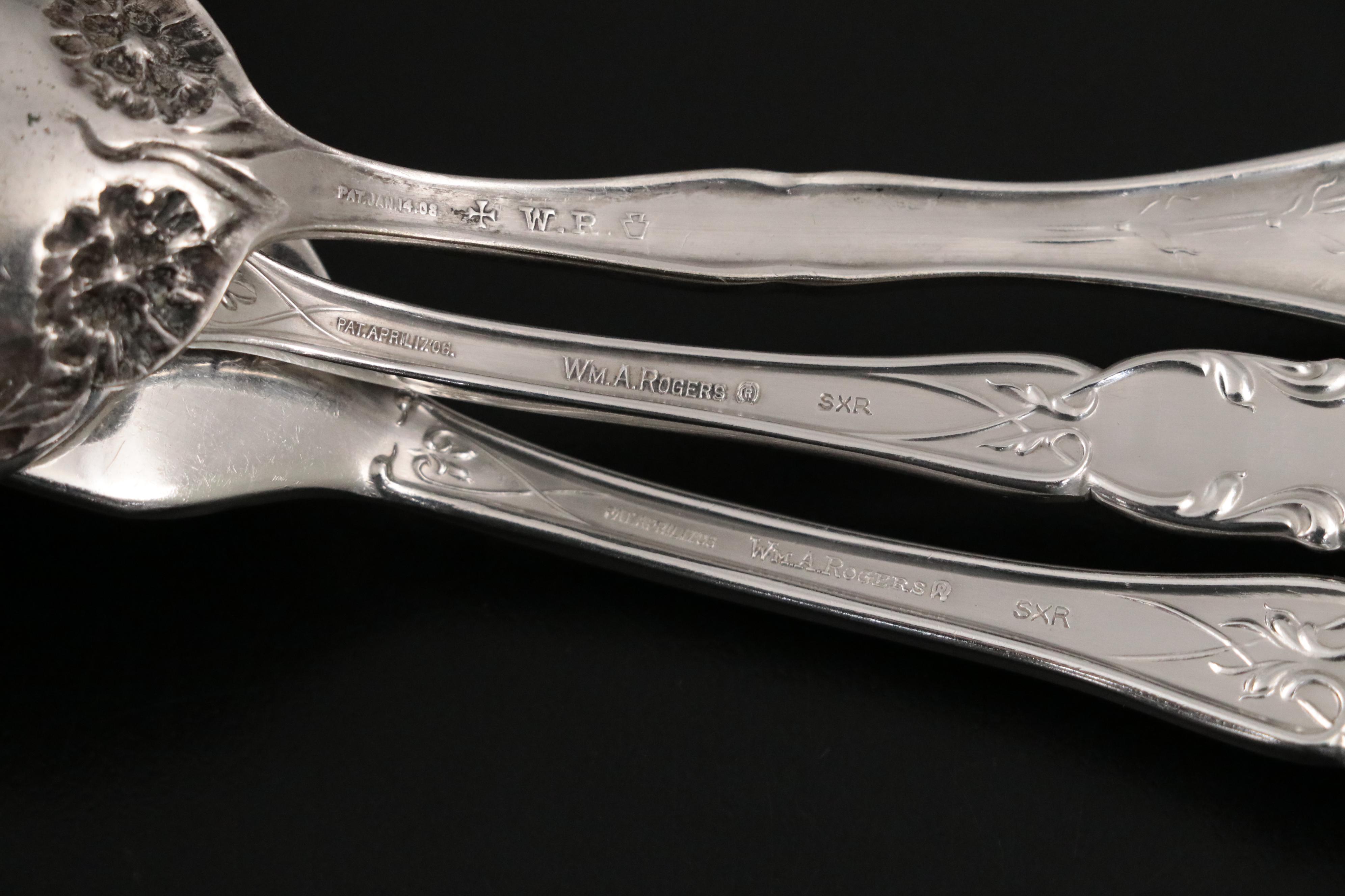 Wm. A Rogers "Carnation" Silver Plate Sugar Spoon & Other Silver Plate Flatware