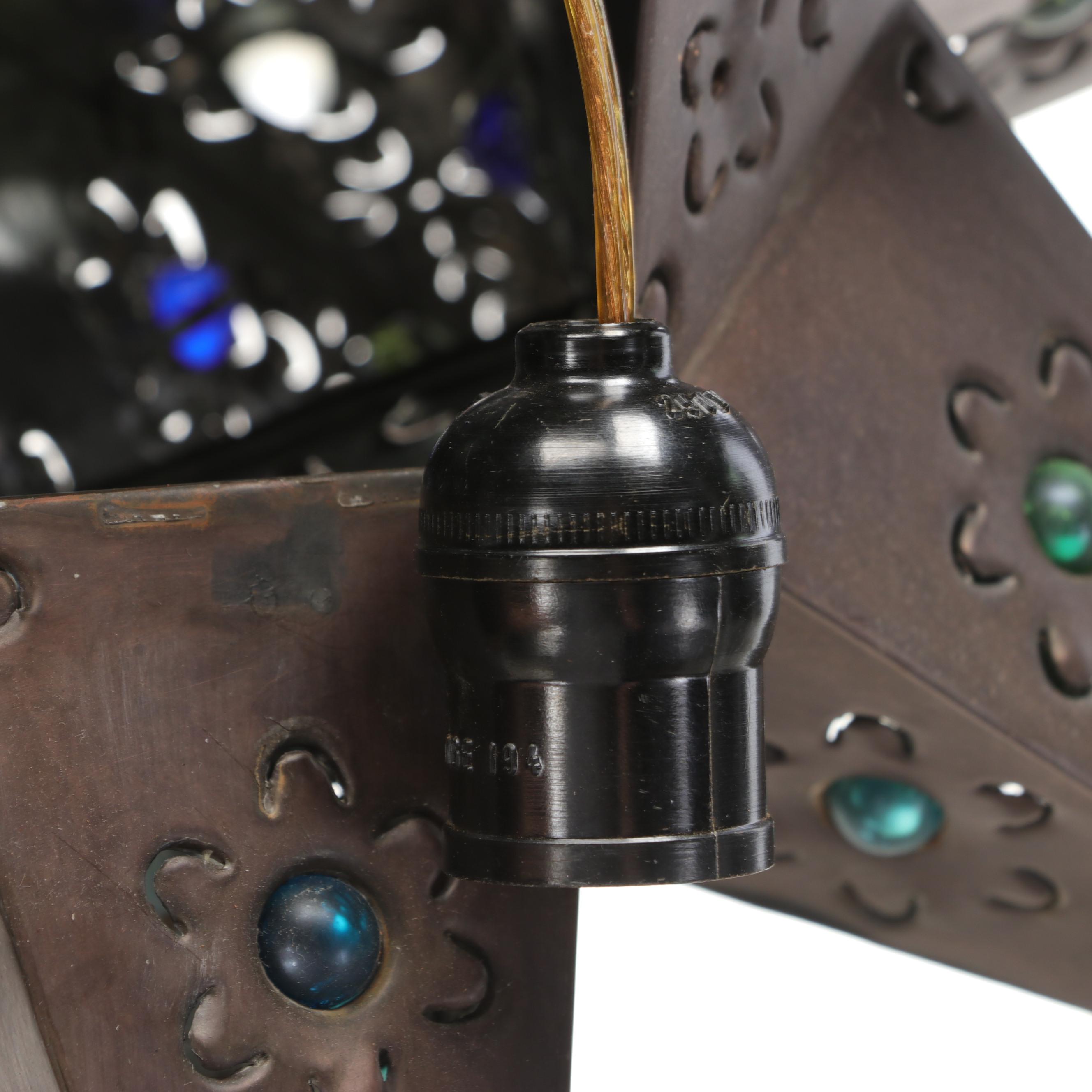 Pierced Tin Moravian Star Pendant Light with Inset Glass Marbles