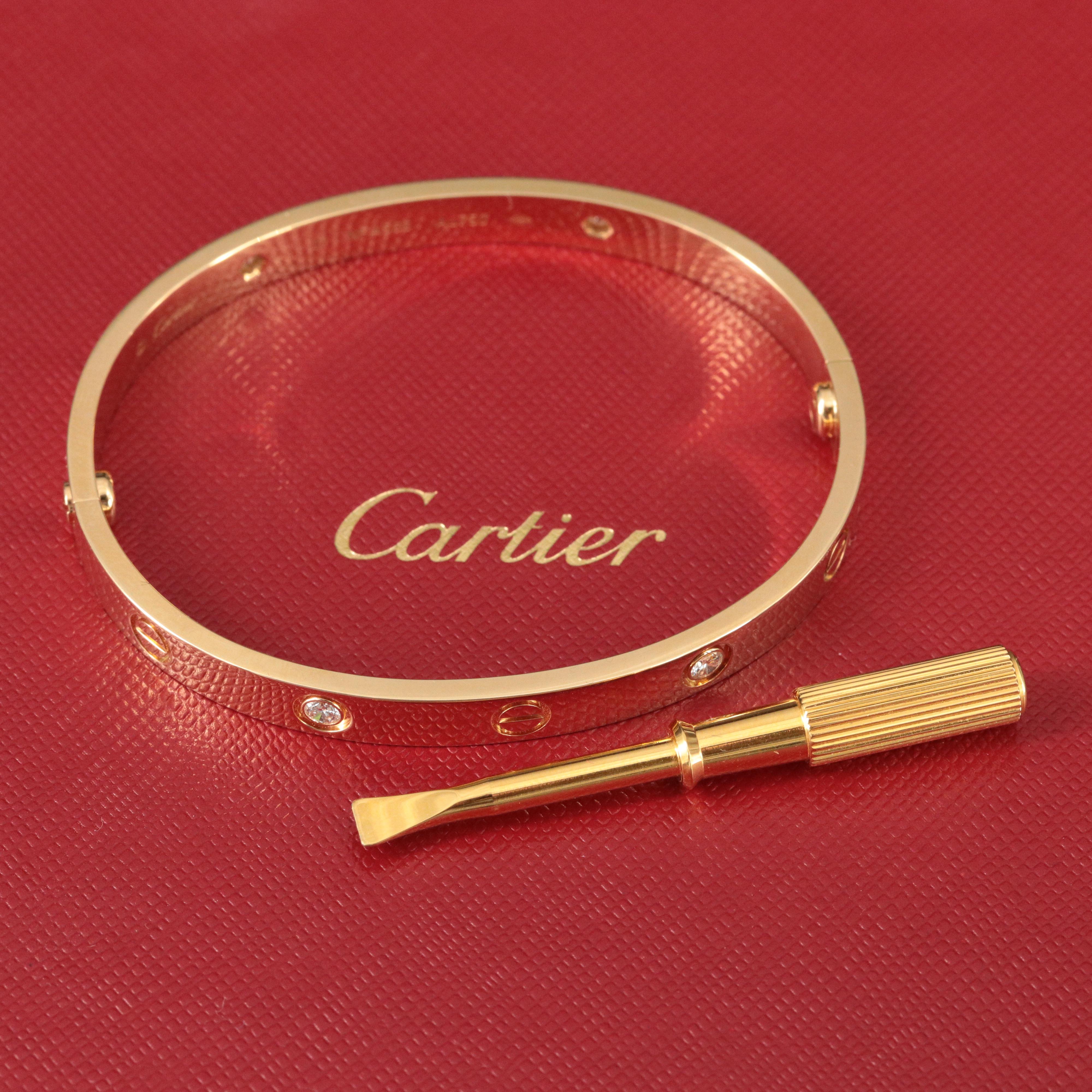 Cartier 18K LOVE Bracelet 4 Diamonds, 0.42 CTW