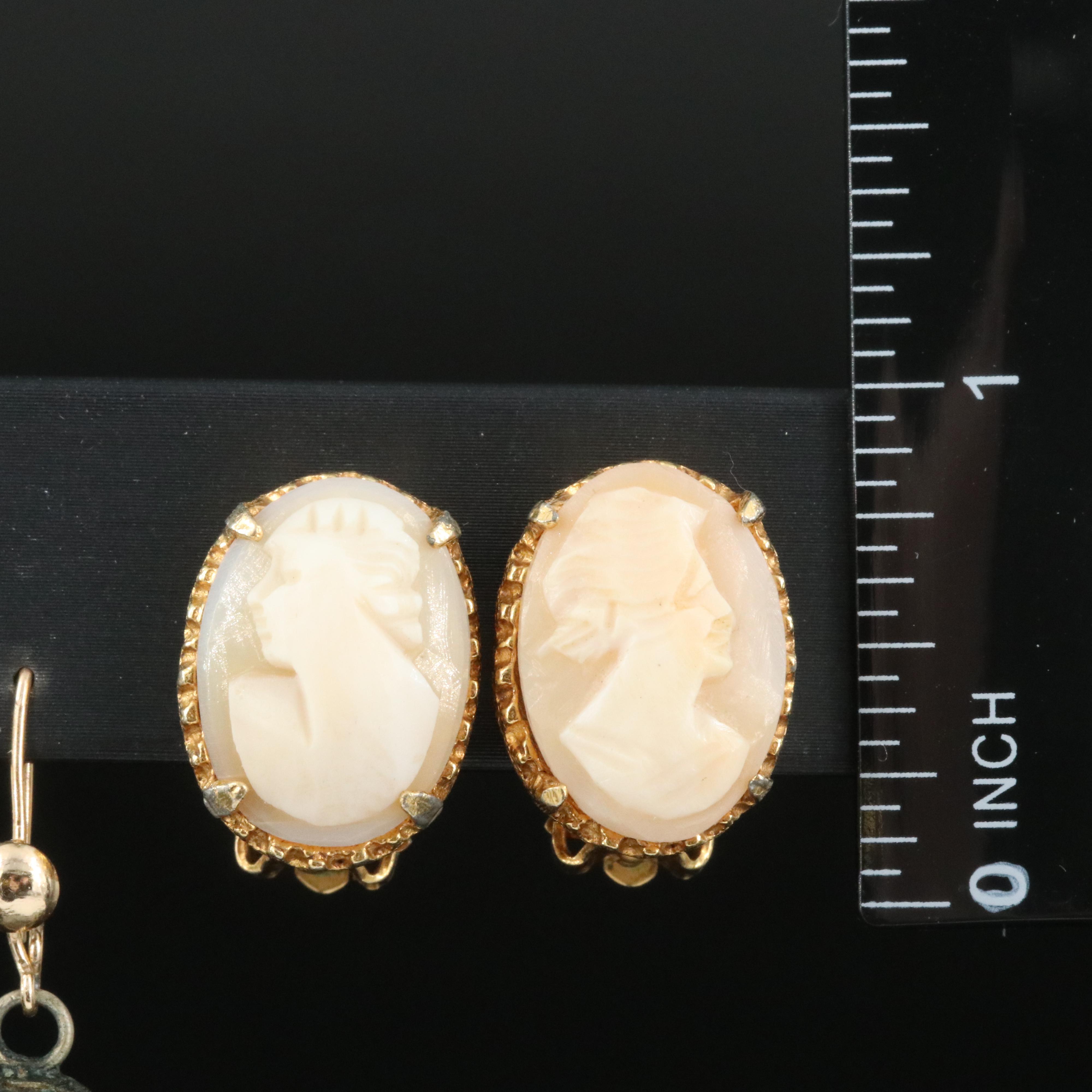 Vintage Earrings Including Sterling Filigree, Shell and Chip Stone