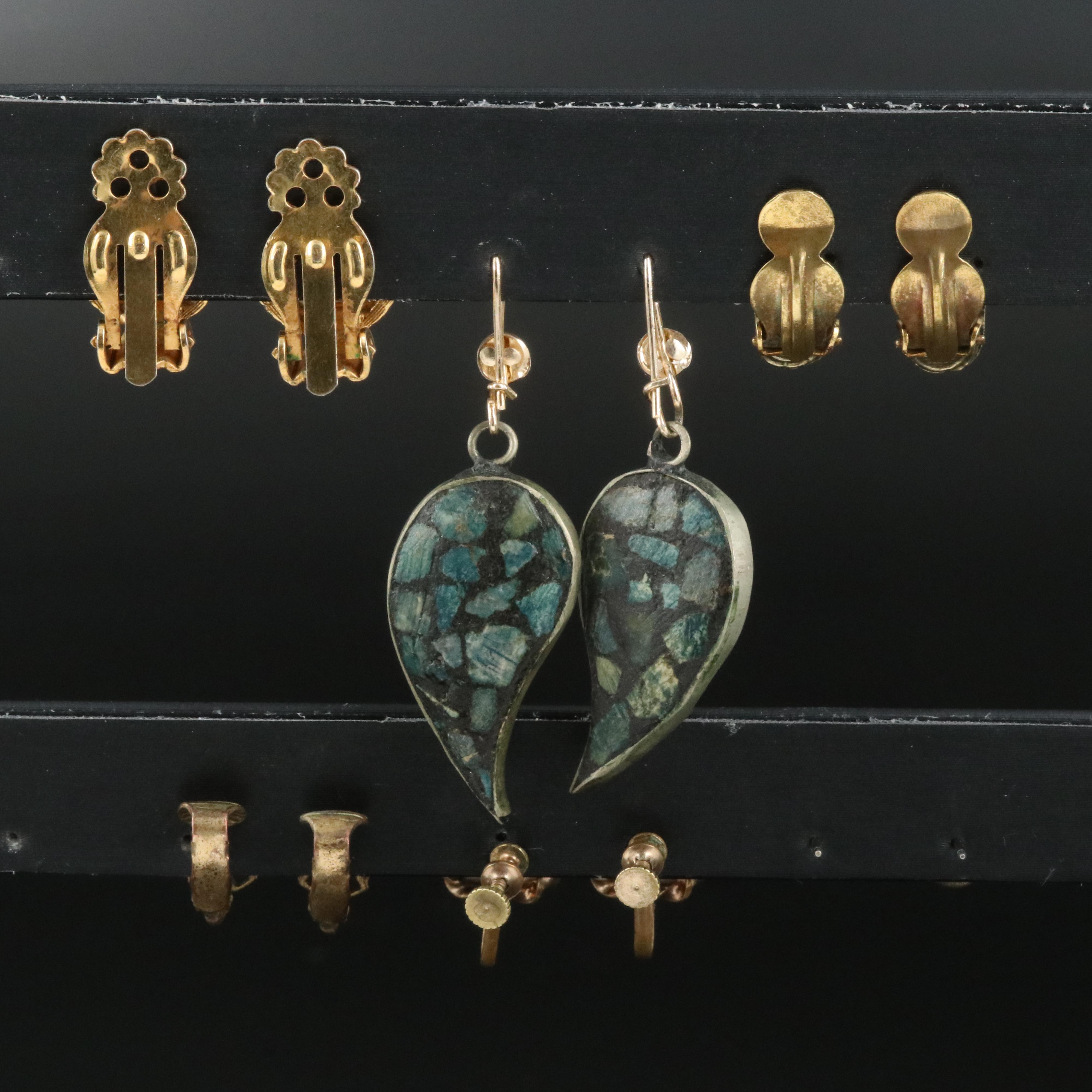 Vintage Earrings Including Sterling Filigree, Shell and Chip Stone