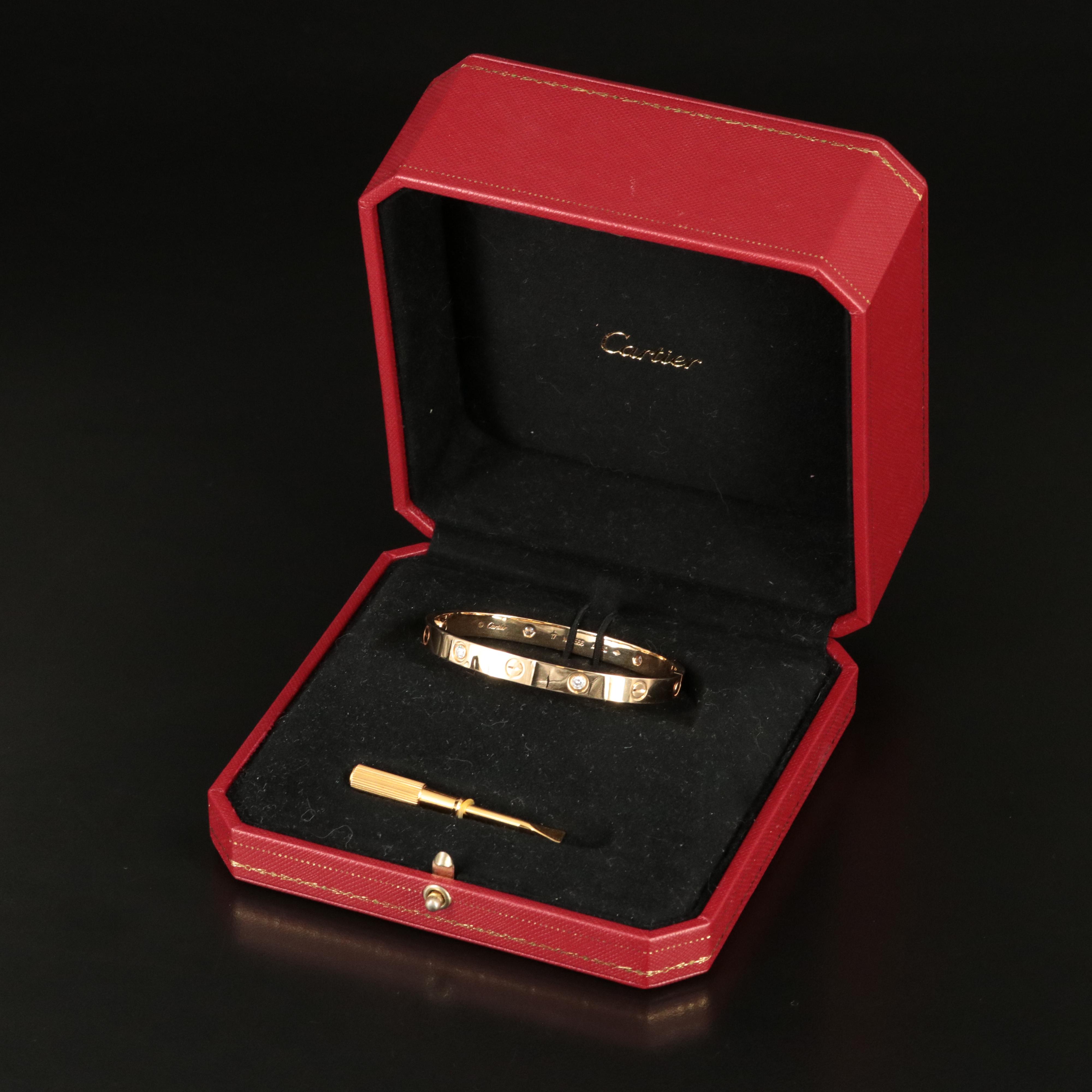 Cartier 18K LOVE Bracelet 4 Diamonds, 0.42 CTW