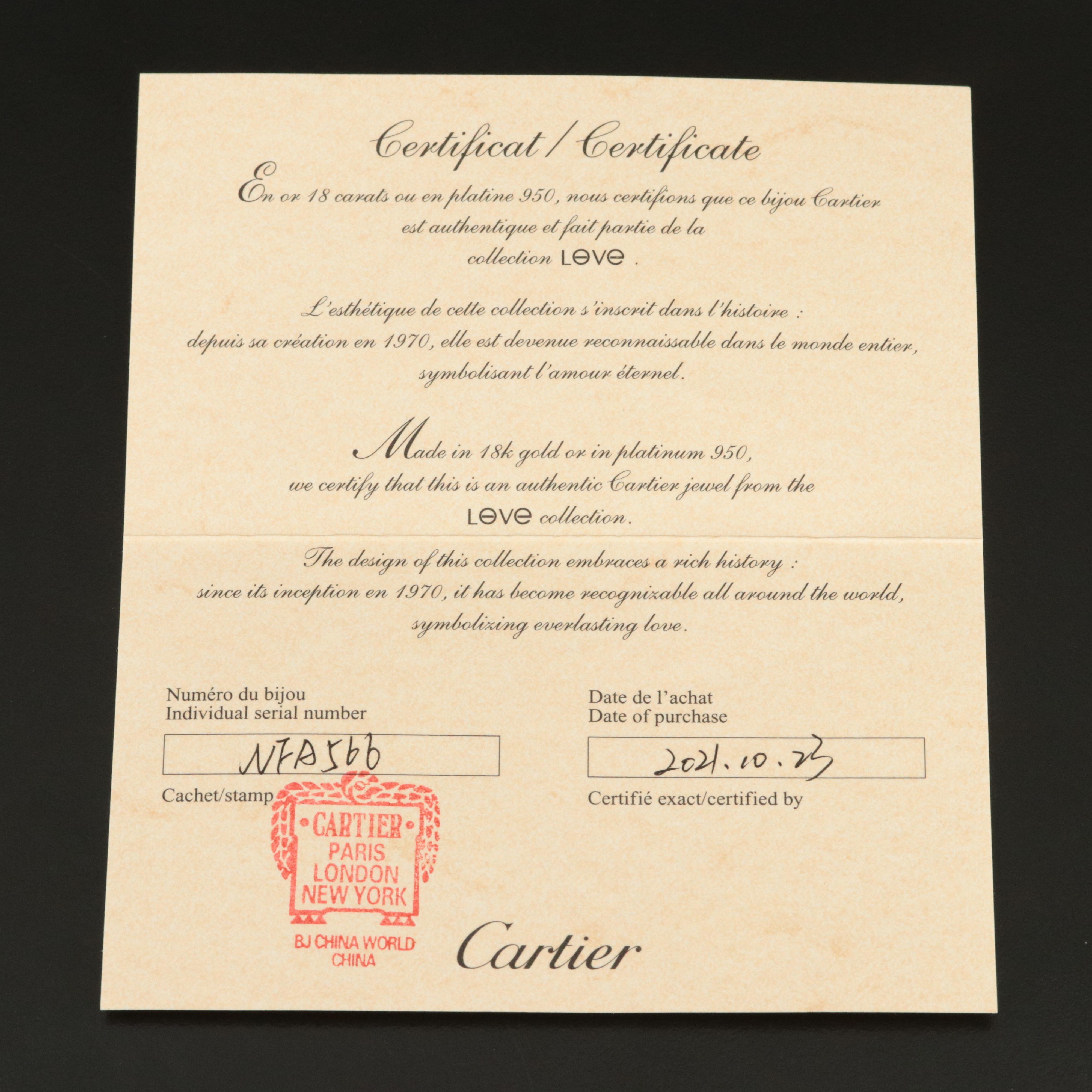 Cartier 18K LOVE Bracelet 4 Diamonds, 0.42 CTW