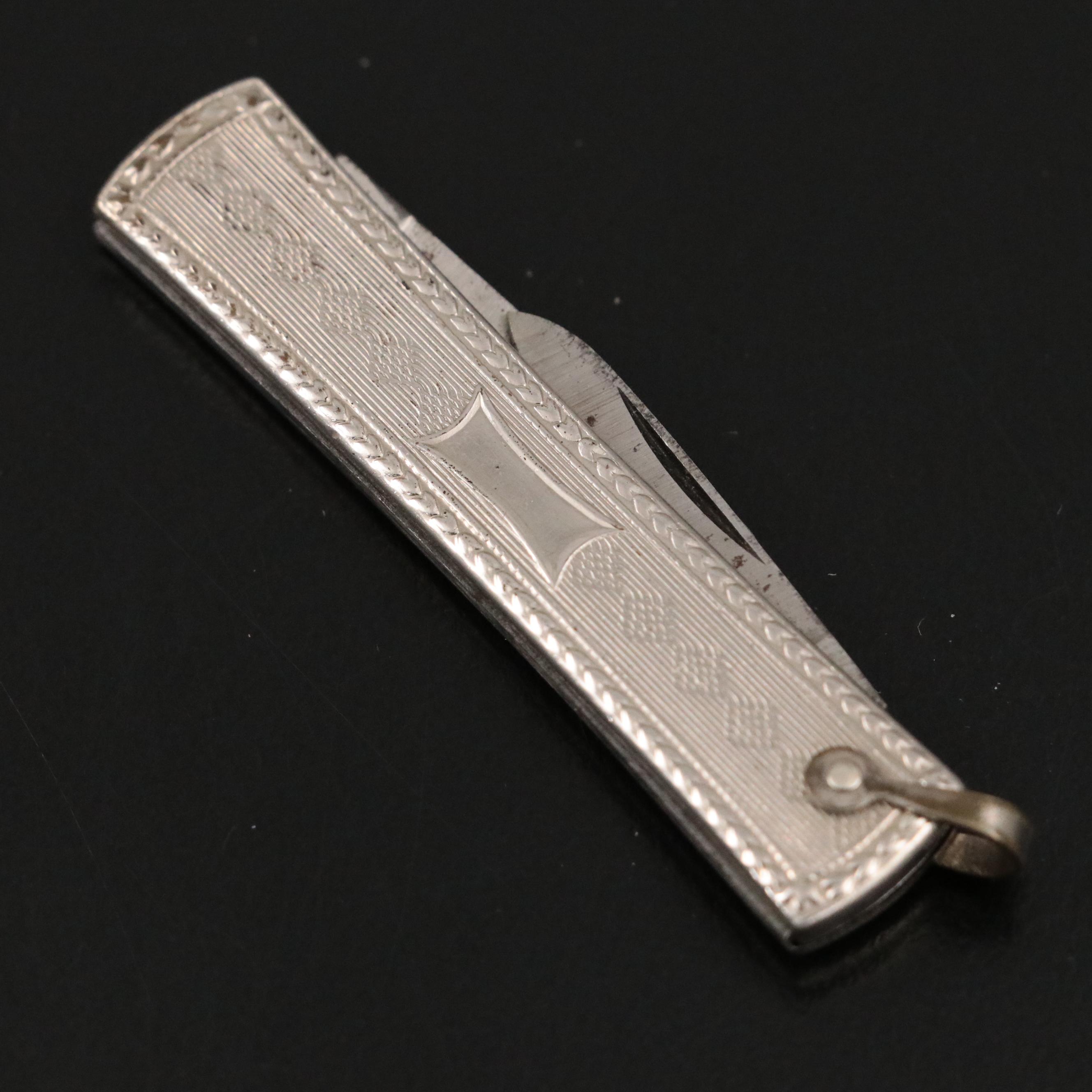 Art Deco Style Rolled Silver Tone Metal Pocket Knife