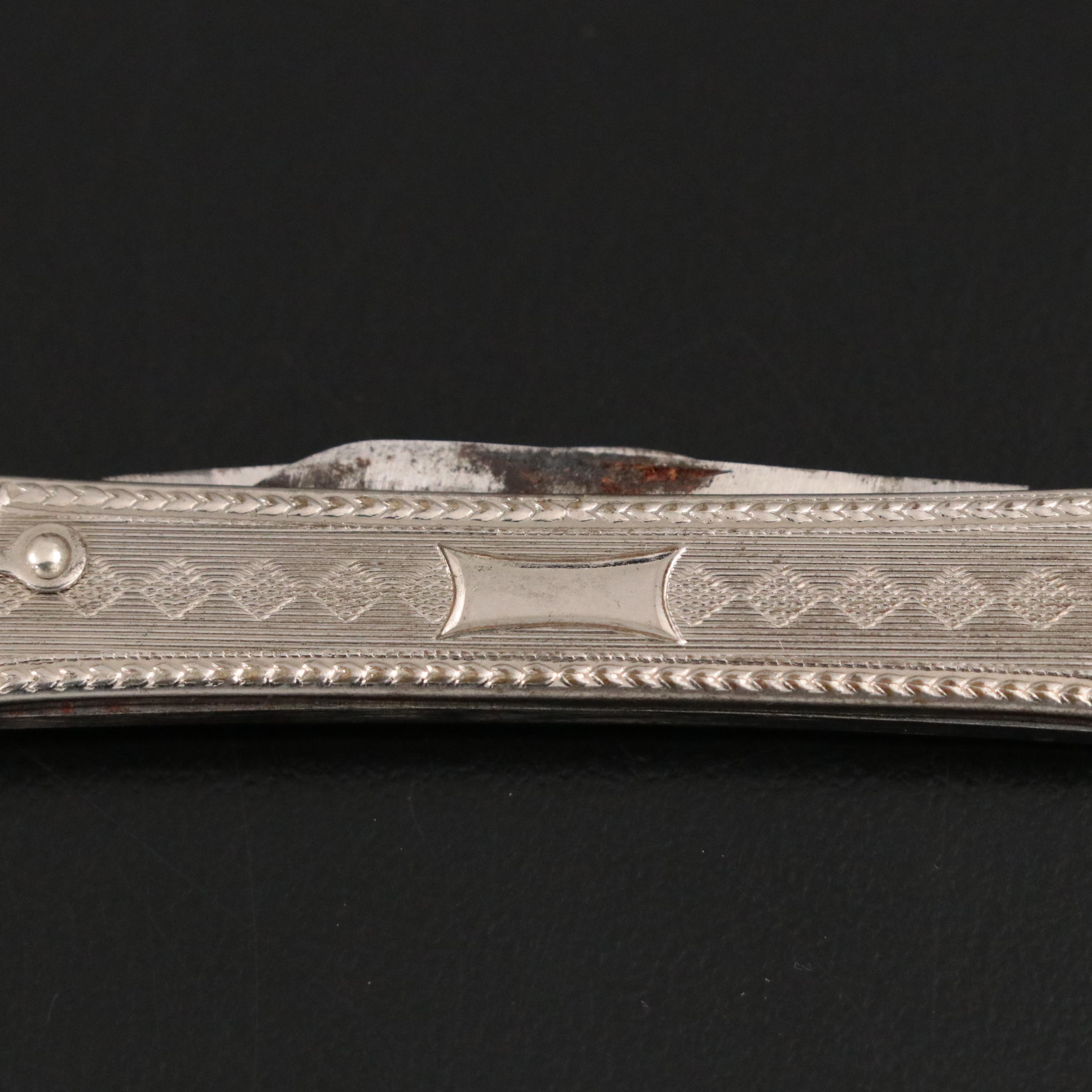 Art Deco Style Rolled Silver Tone Metal Pocket Knife