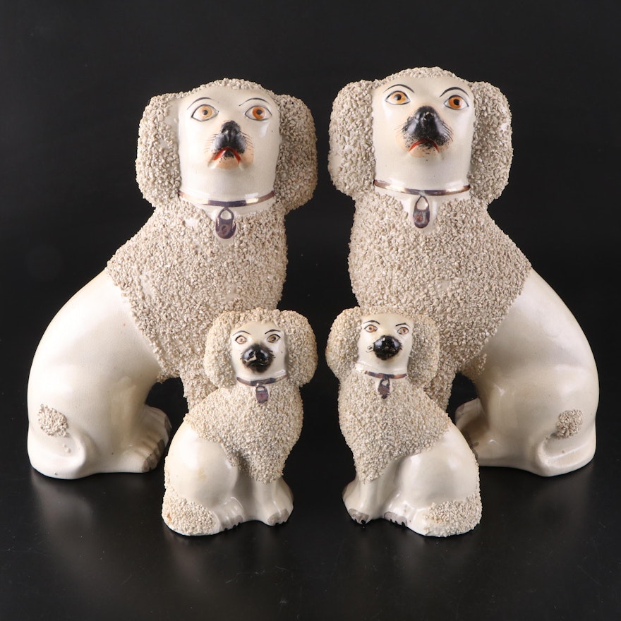 Old Staffordshire Ware Ceramic Poodle Figurine with More Figurines