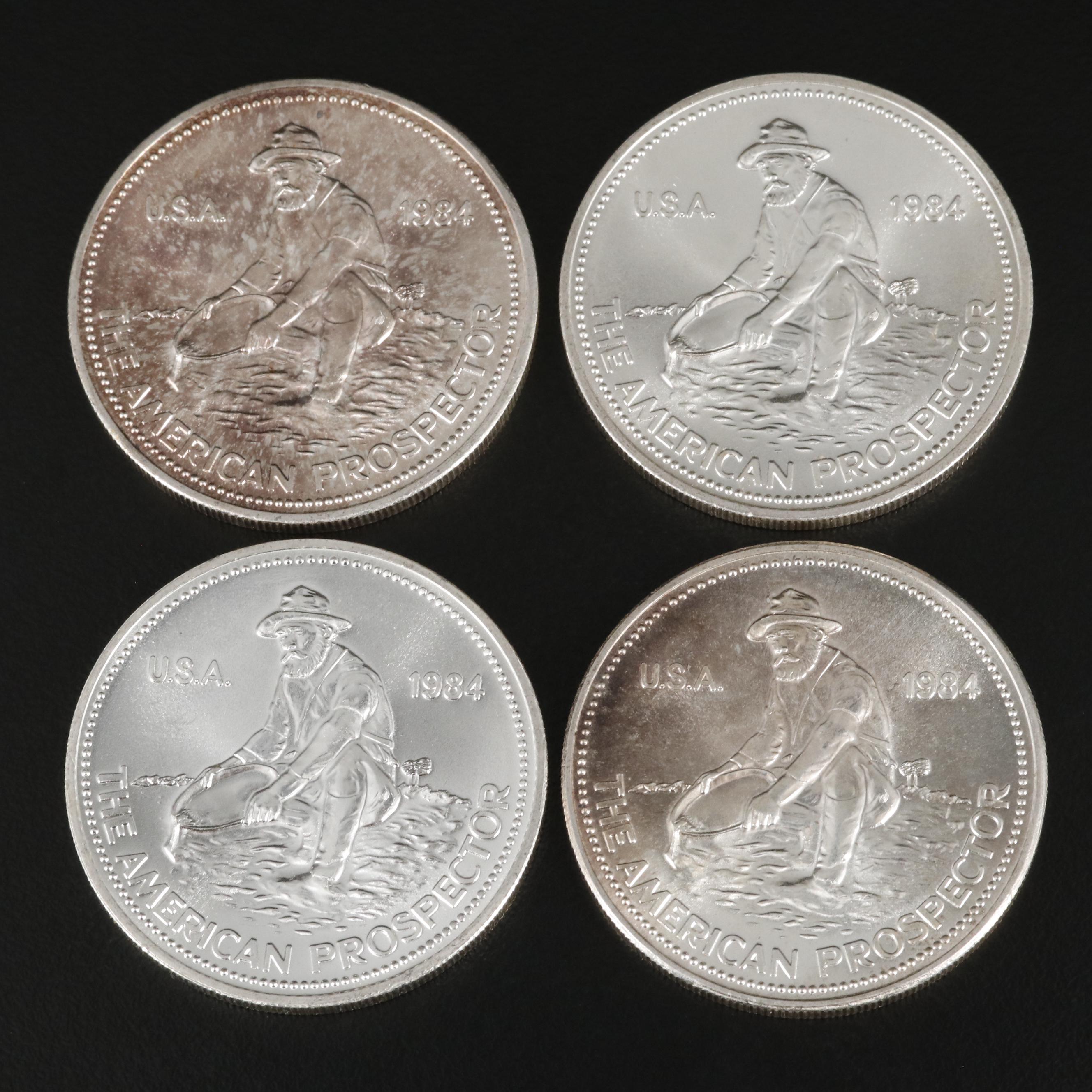 Four 1984 American Prospector One Ounce .999 Silver Rounds