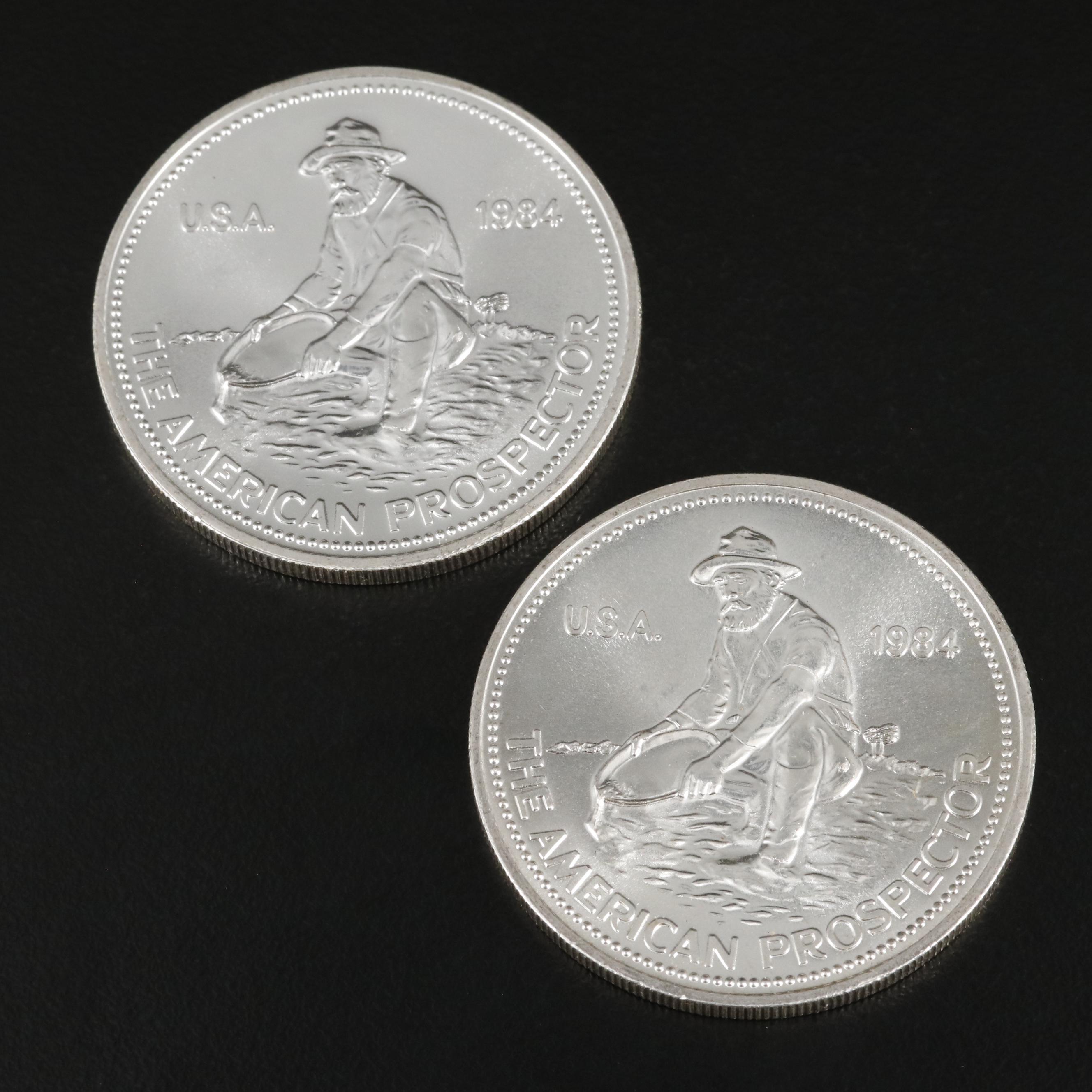 Four 1984 American Prospector One Ounce .999 Silver Rounds
