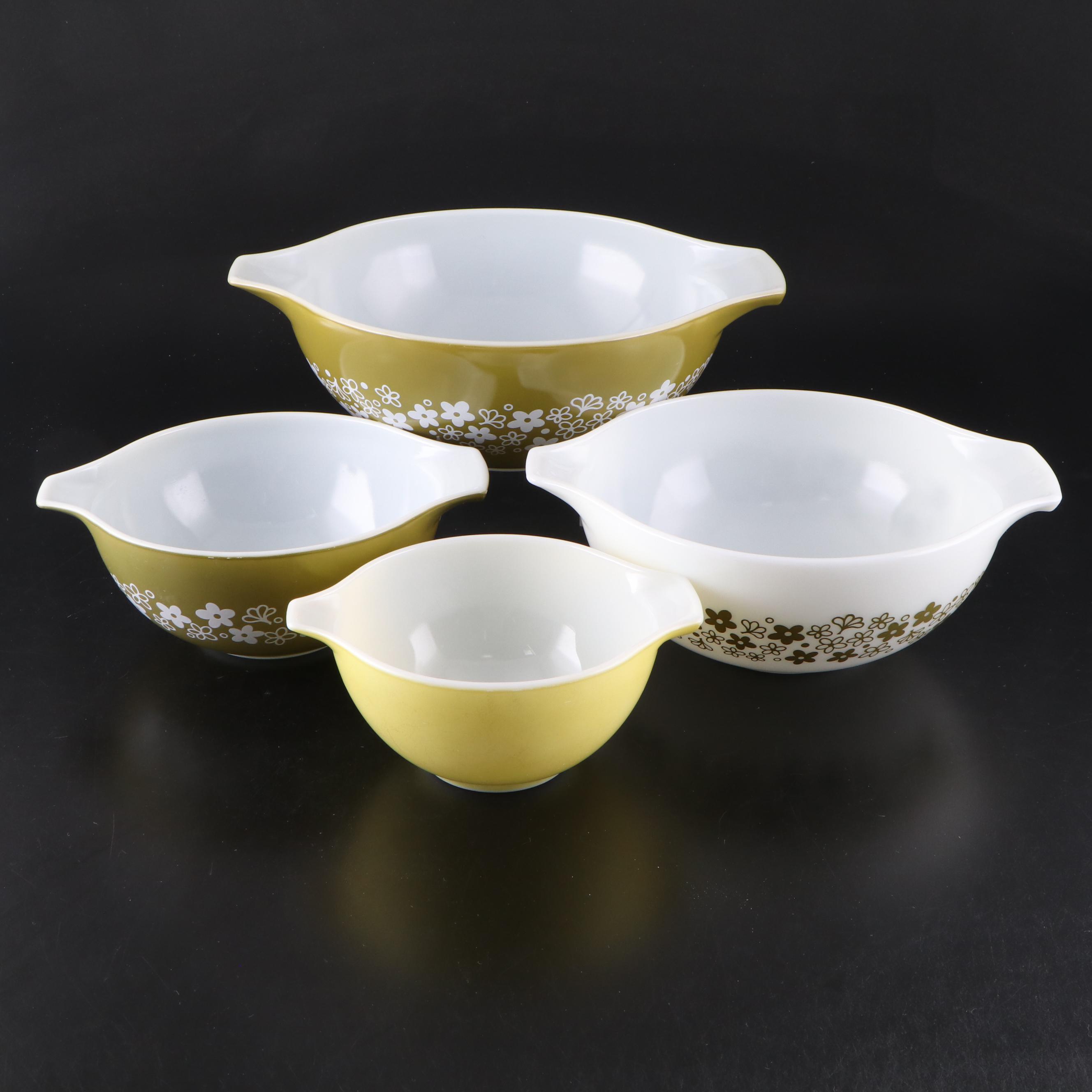 Pyrex "Spring Blossom" Milk Glass Cinderella Mixing Bowls, Mid to Late 20th C.