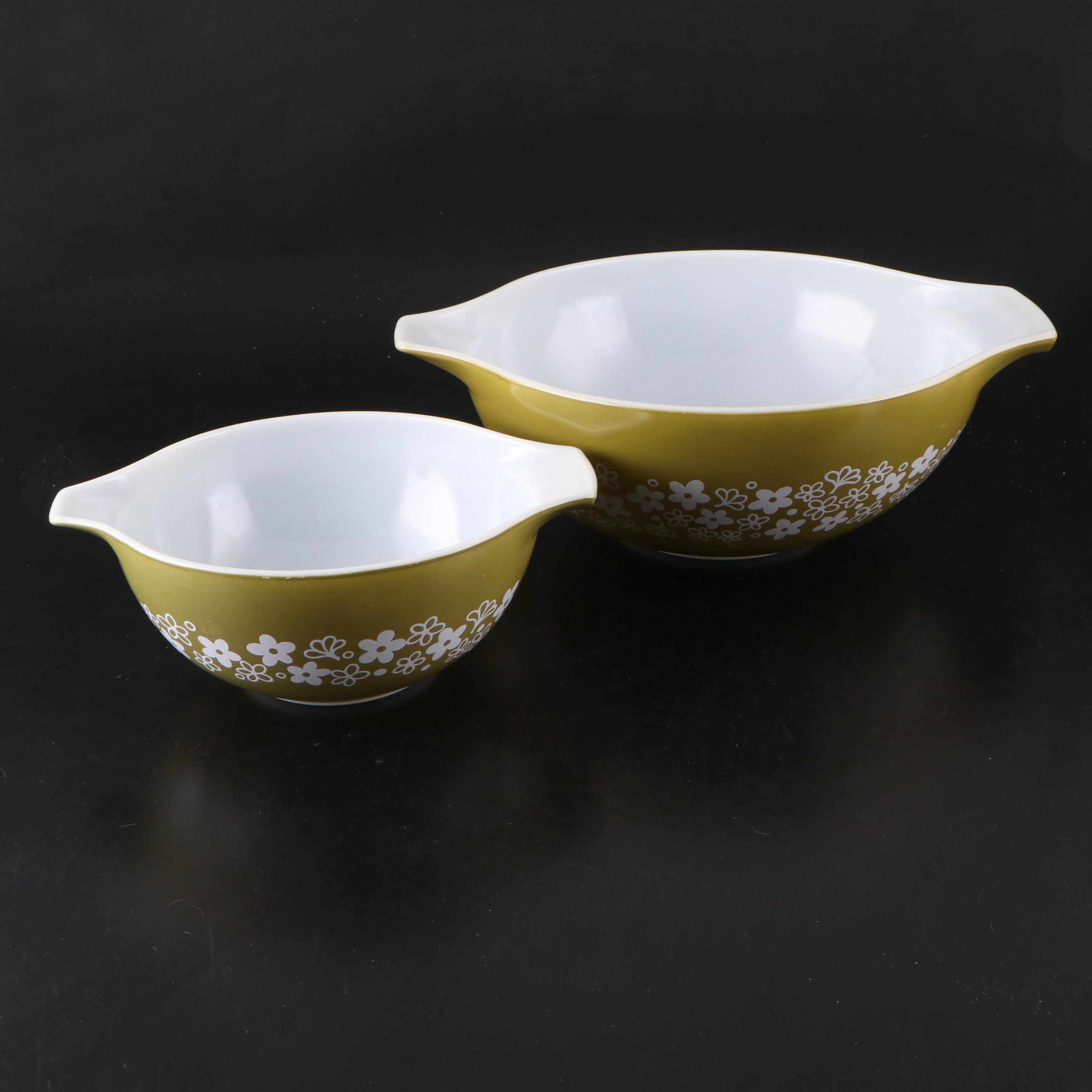 Pyrex "Spring Blossom" Milk Glass Cinderella Mixing Bowls, Mid to Late 20th C.