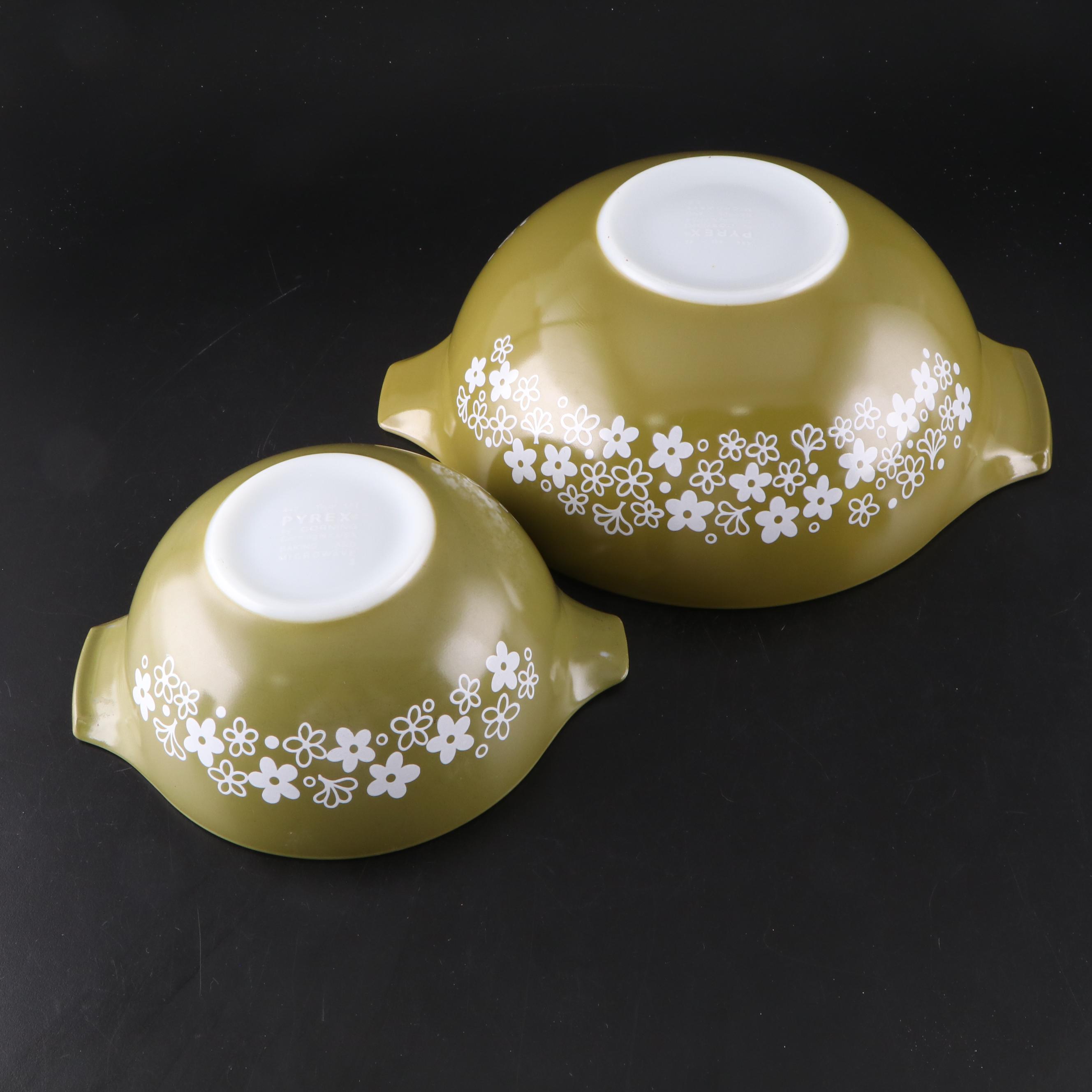 Pyrex "Spring Blossom" Milk Glass Cinderella Mixing Bowls, Mid to Late 20th C.