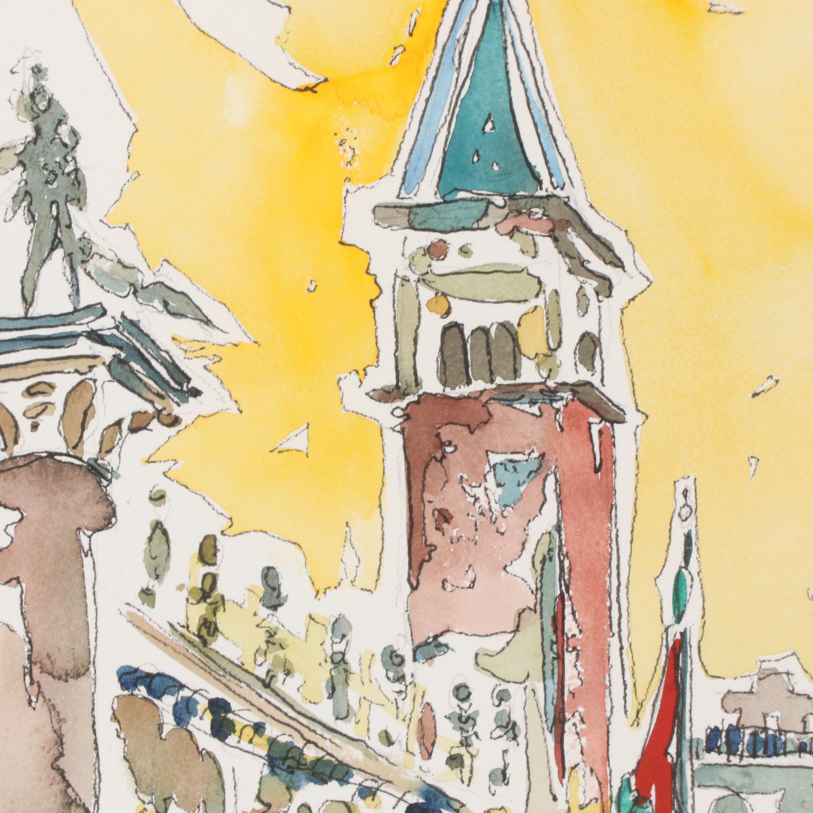 Brother Cletus Ink and Watercolor Painting "Venice, Italy"