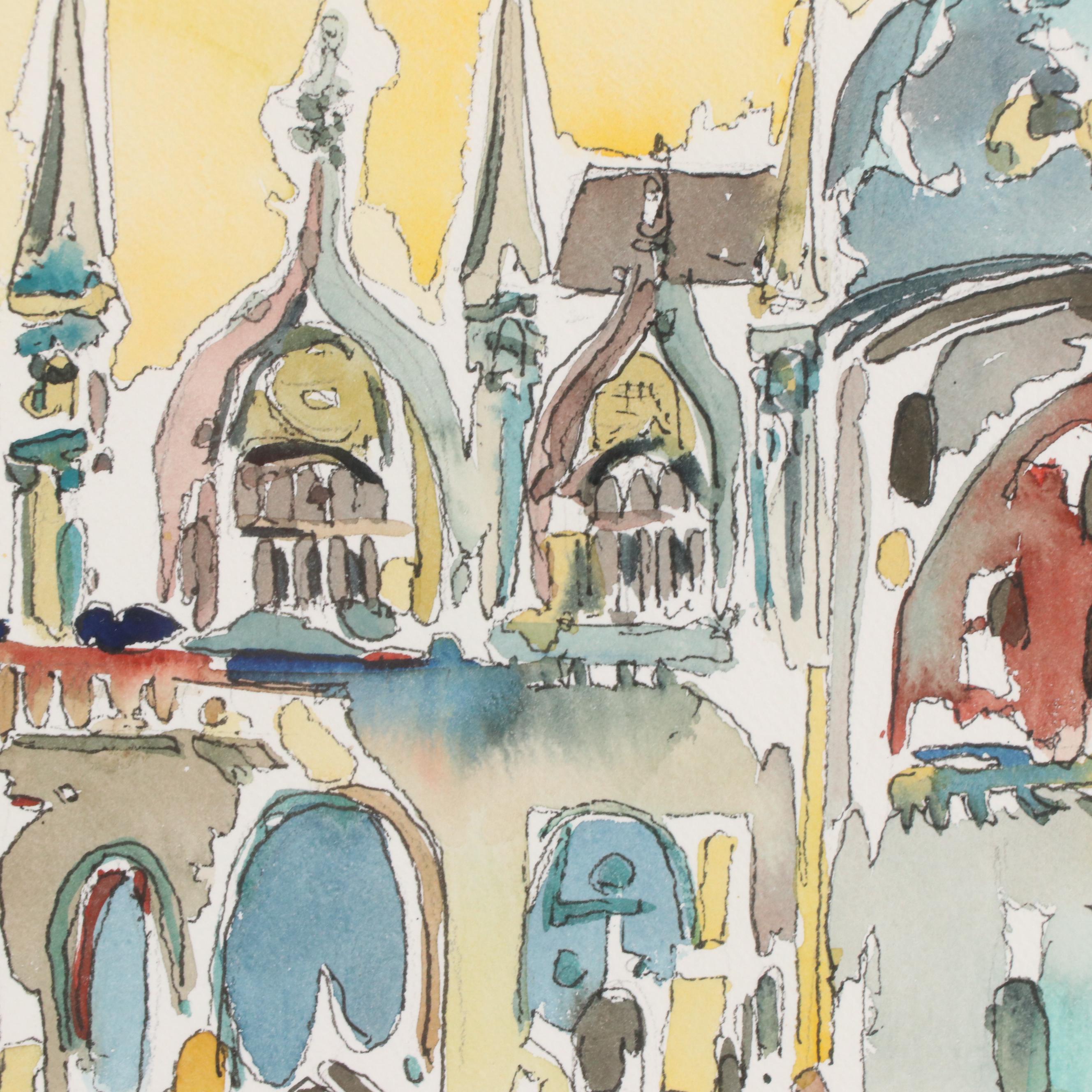 Brother Cletus Ink and Watercolor Painting "Venice, Italy"