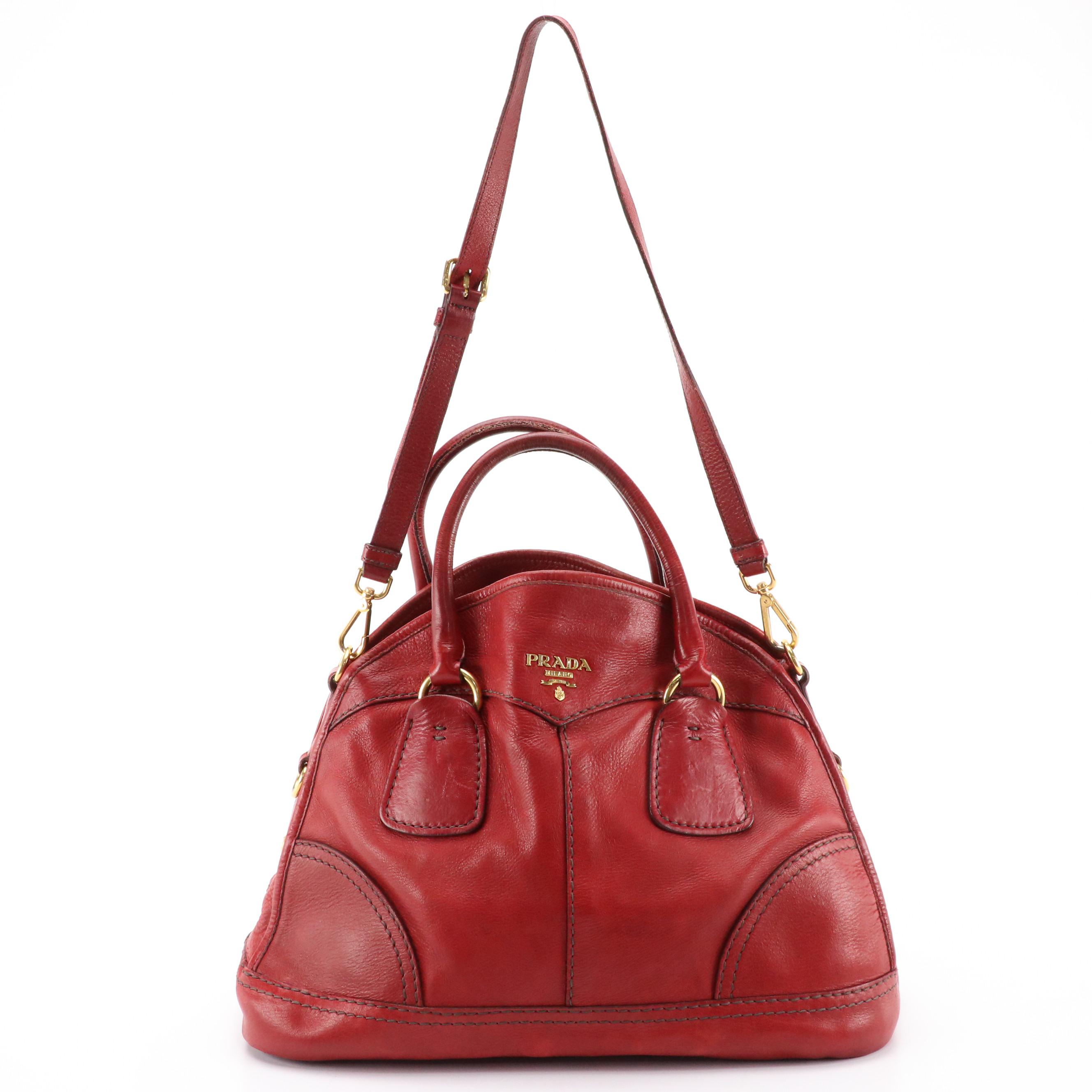 Prada Two-Way Shoulder Bag in Red Cervo Shine Leather