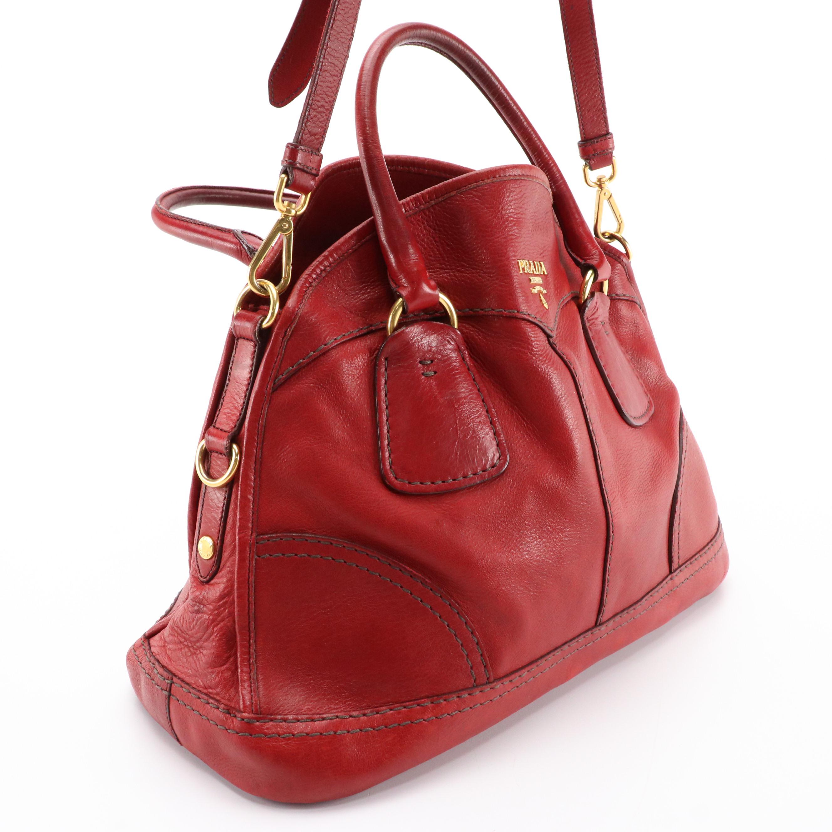 Prada Two-Way Shoulder Bag in Red Cervo Shine Leather