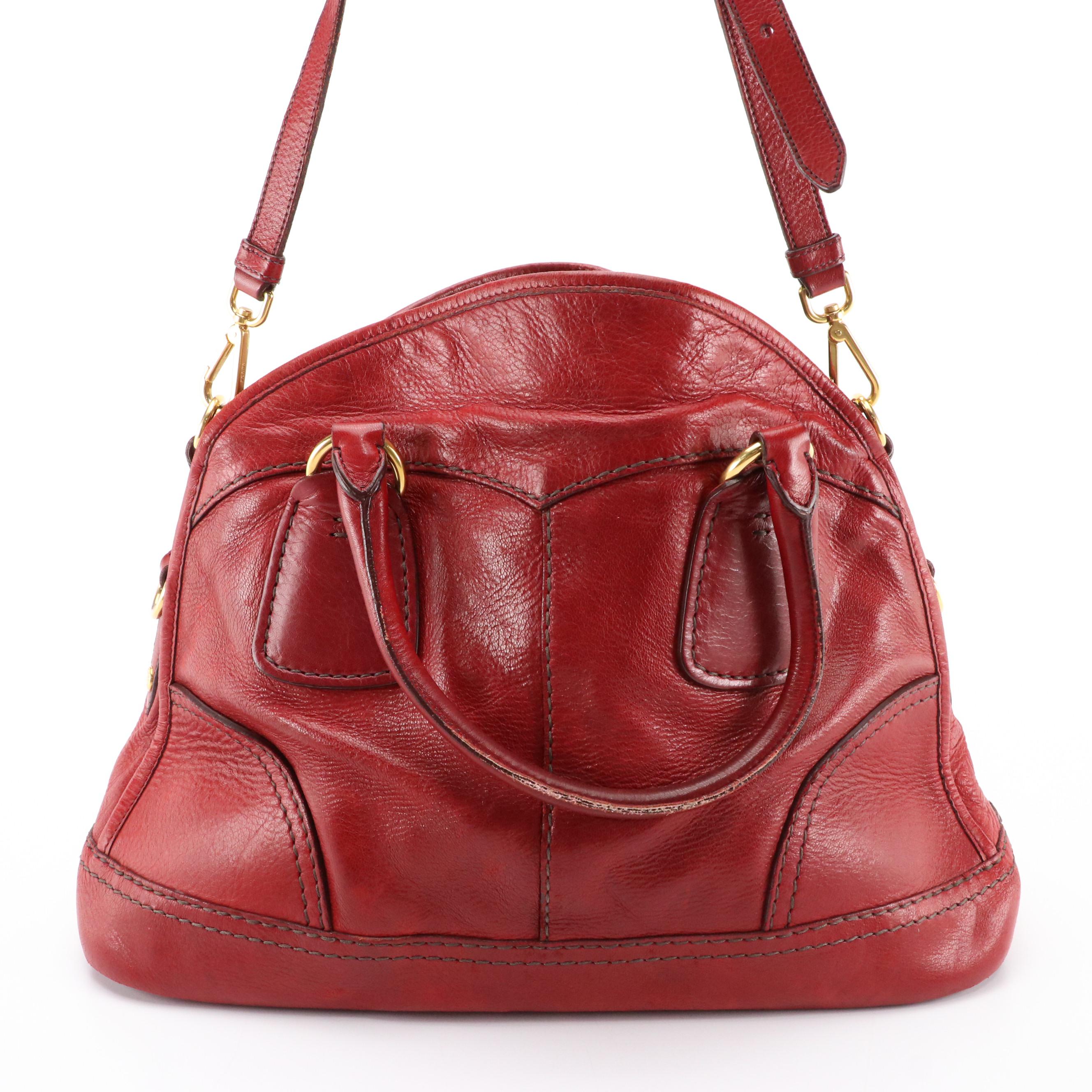Prada Two-Way Shoulder Bag in Red Cervo Shine Leather
