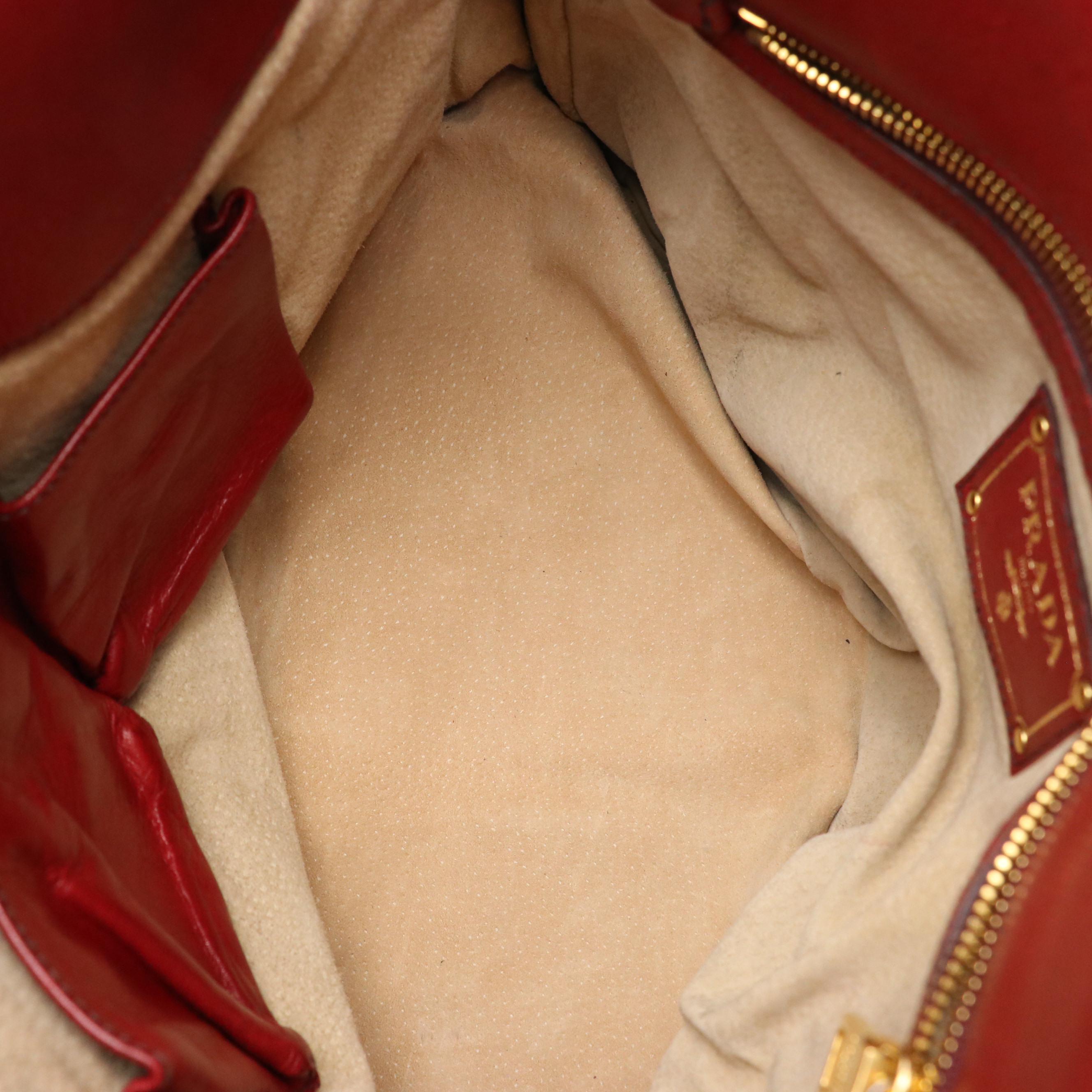 Prada Two-Way Shoulder Bag in Red Cervo Shine Leather
