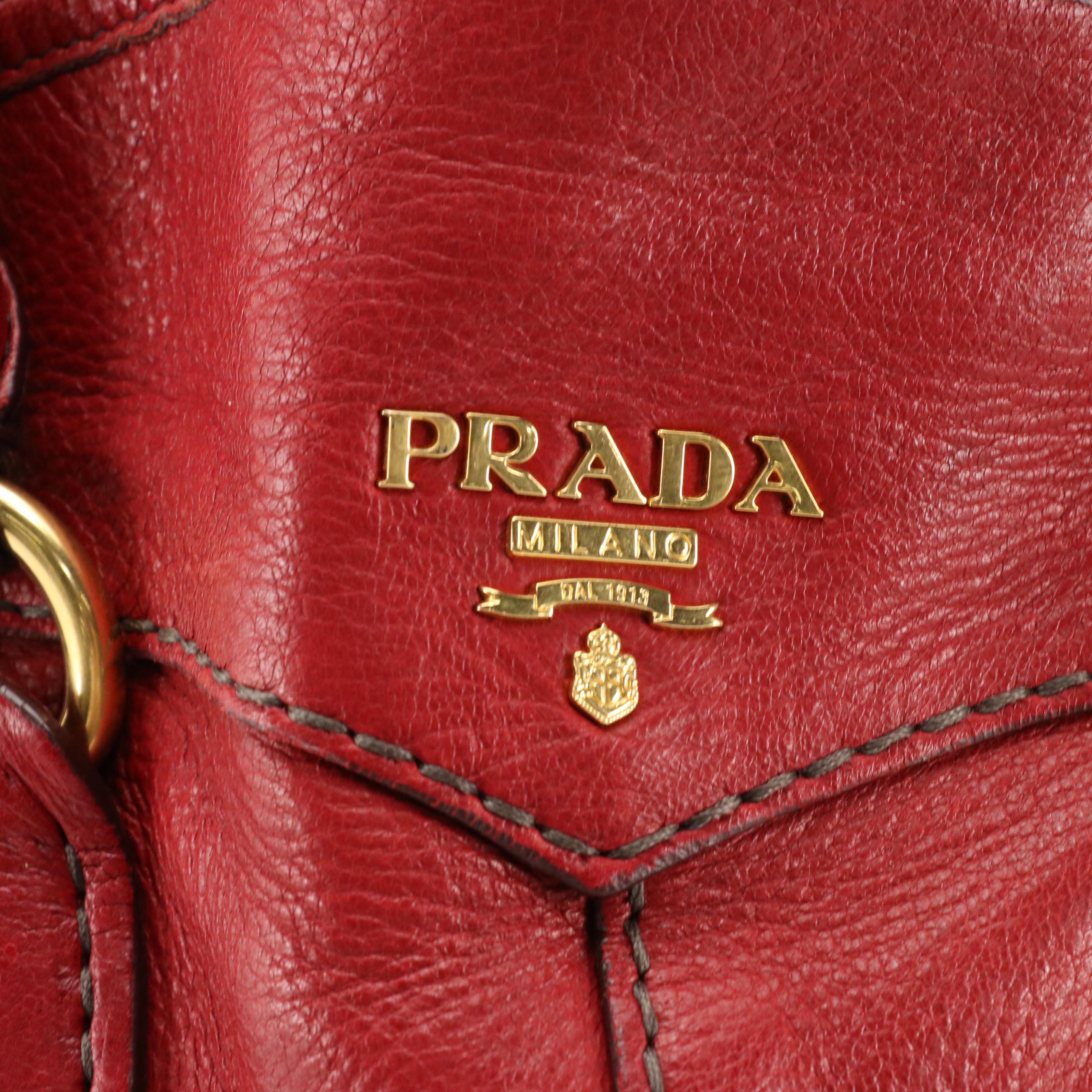 Prada Two-Way Shoulder Bag in Red Cervo Shine Leather