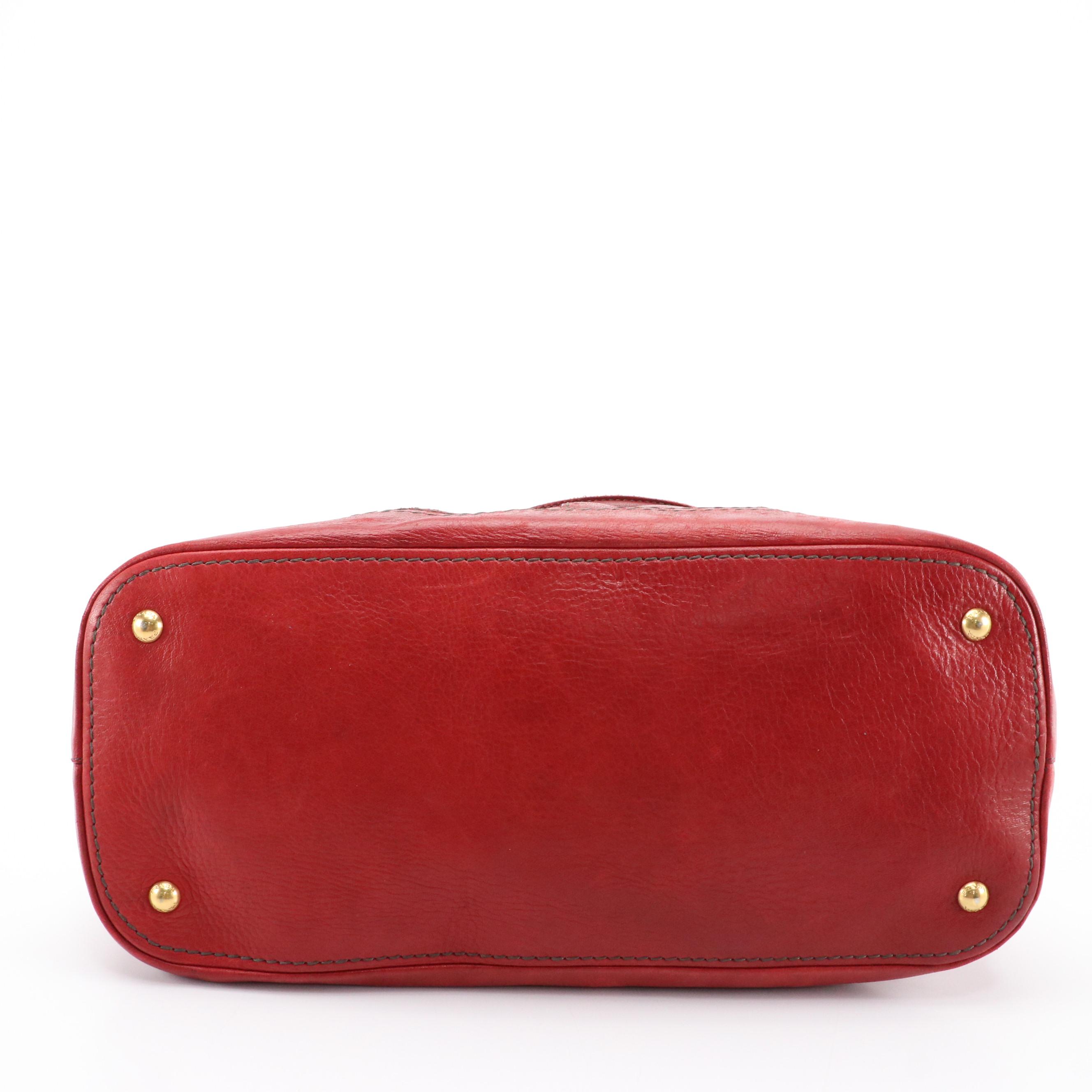Prada Two-Way Shoulder Bag in Red Cervo Shine Leather