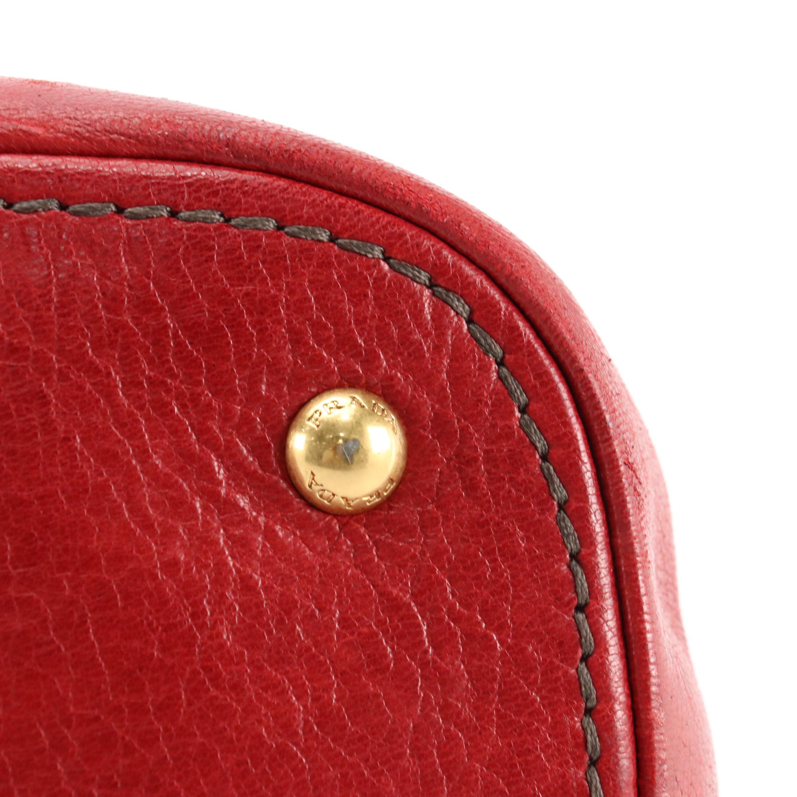 Prada Two-Way Shoulder Bag in Red Cervo Shine Leather