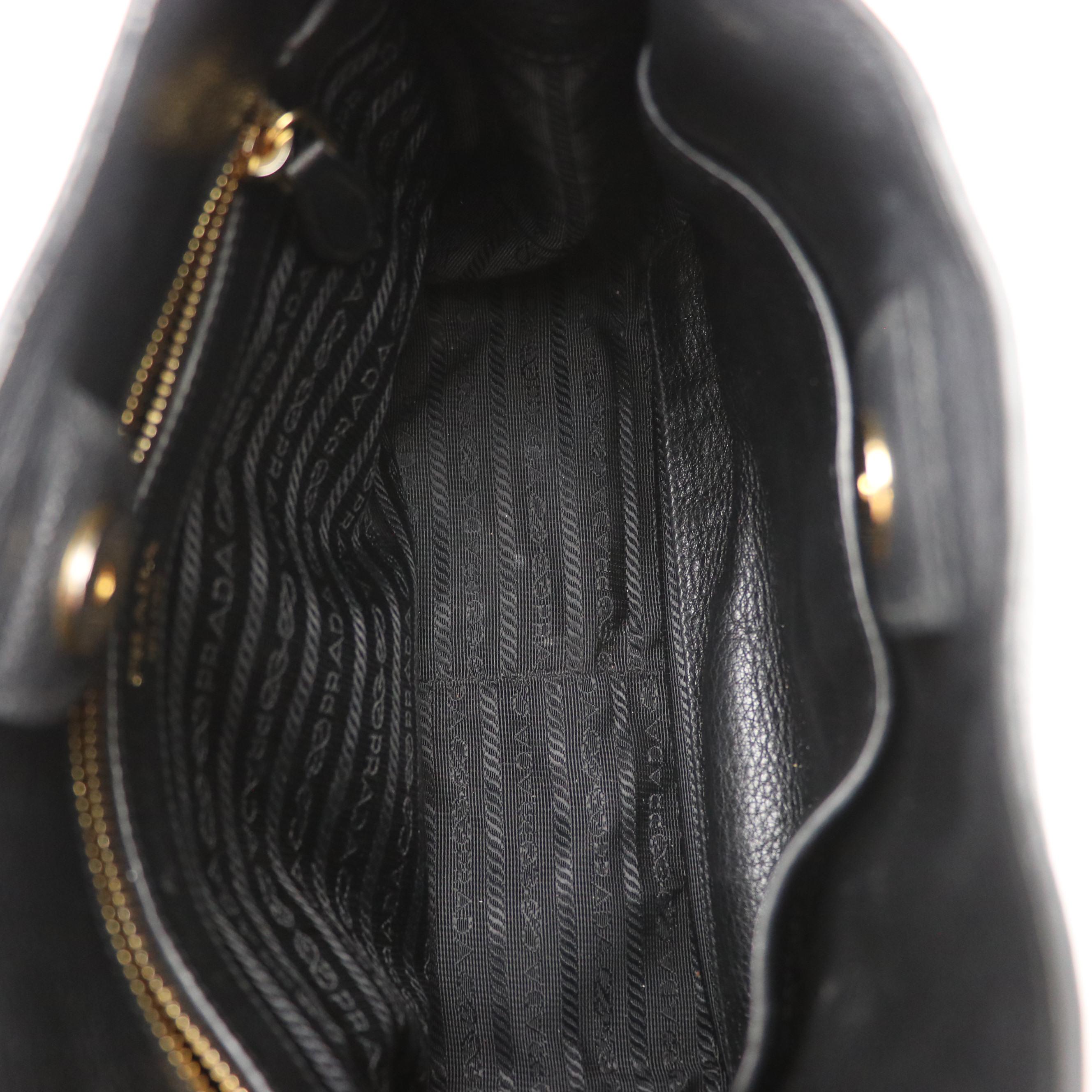 Prada Striped Strap Hobo Shoulder Bag in Black Vitello Daino Leather