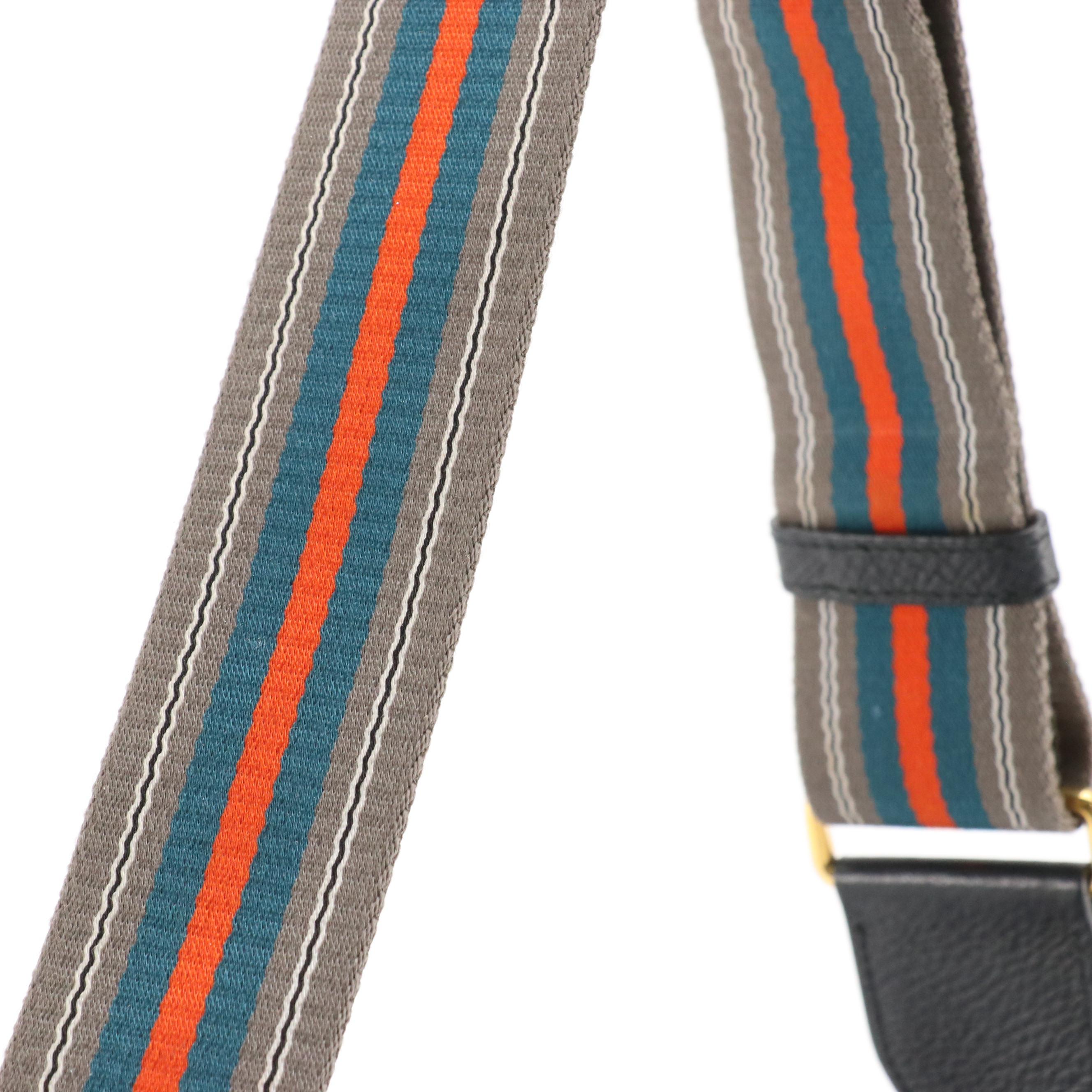 Prada Striped Strap Hobo Shoulder Bag in Black Vitello Daino Leather