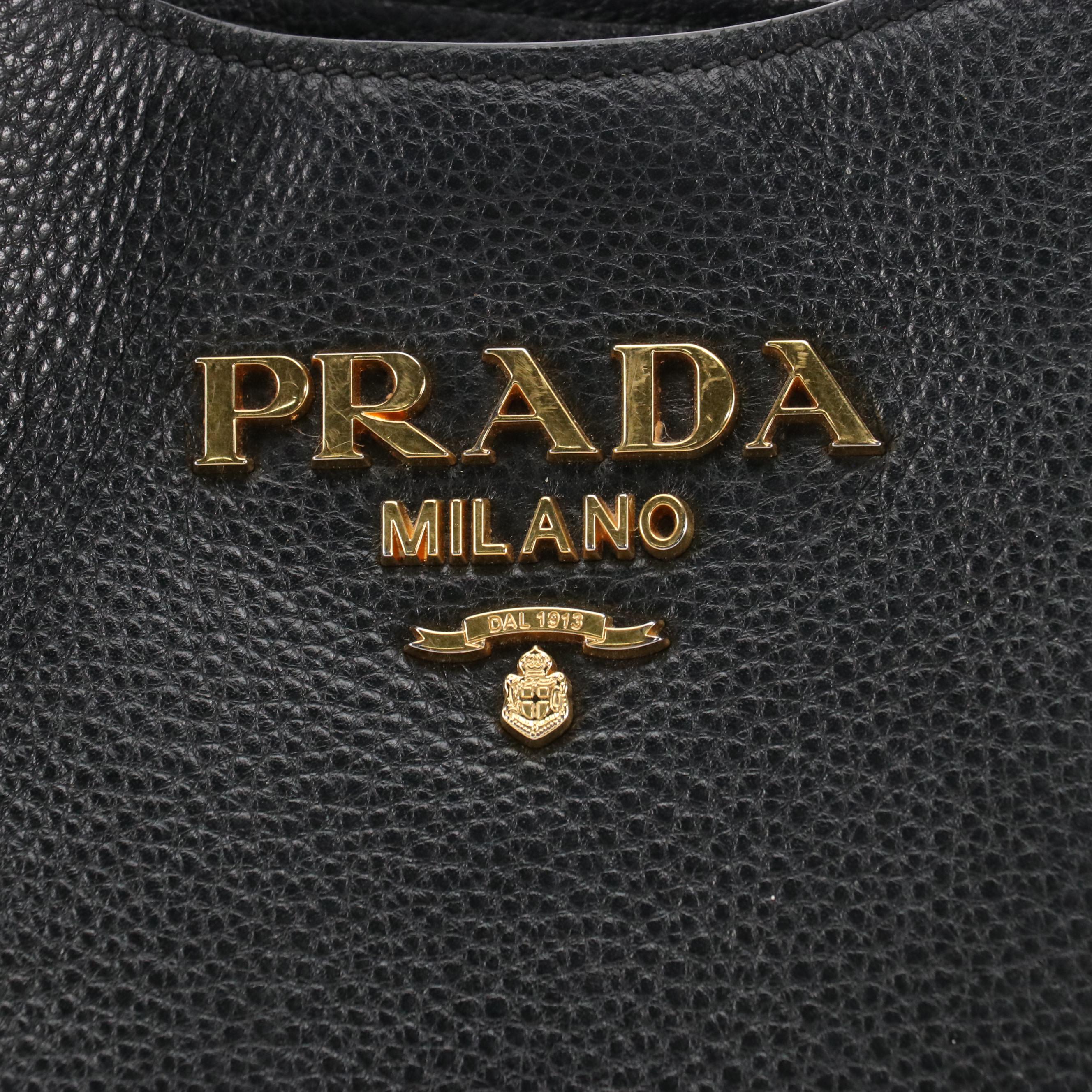 Prada Striped Strap Hobo Shoulder Bag in Black Vitello Daino Leather