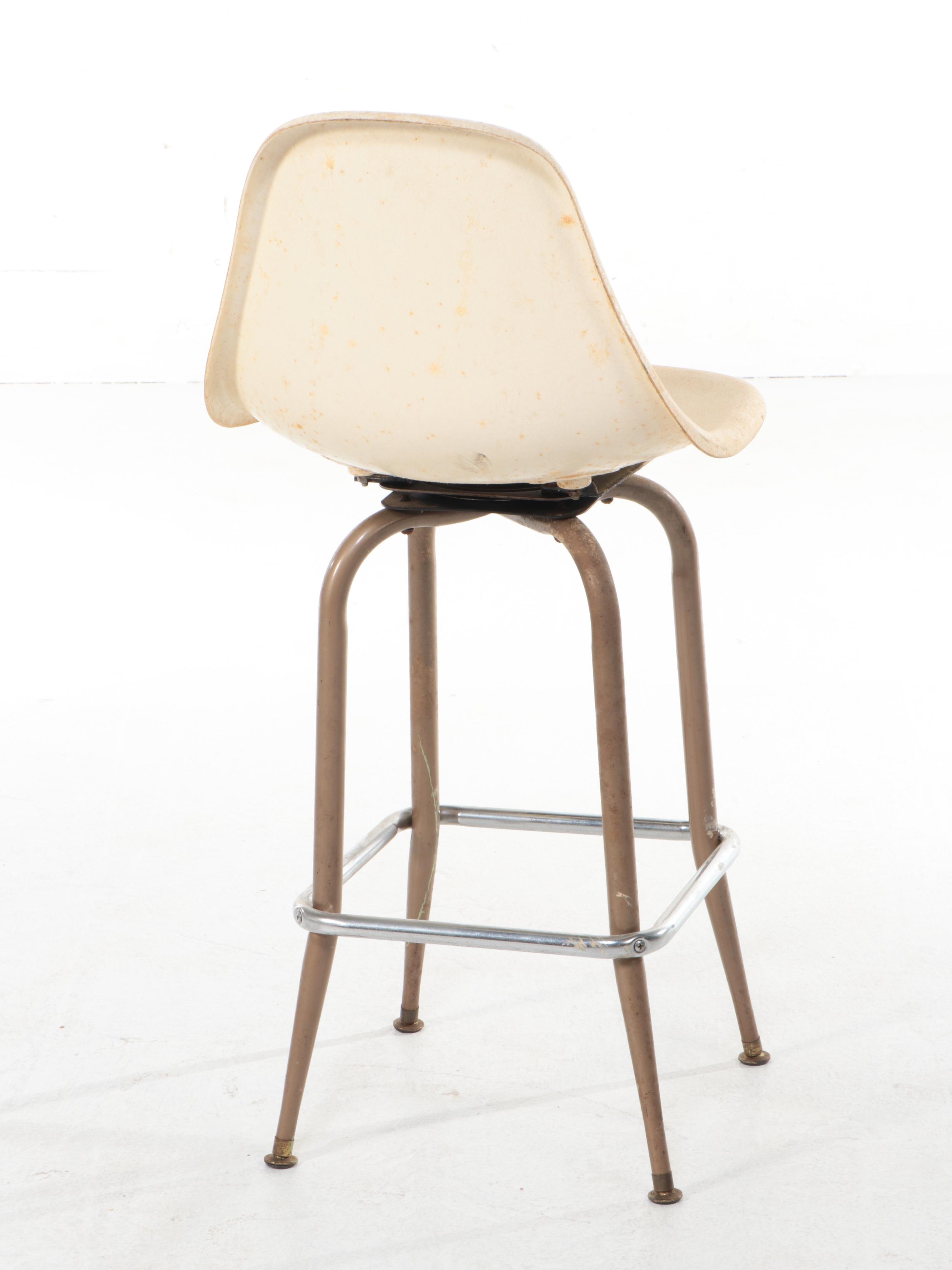 Pair of Mid Century Modern Steel and Fiberglass Shell Swivel Counter Stools