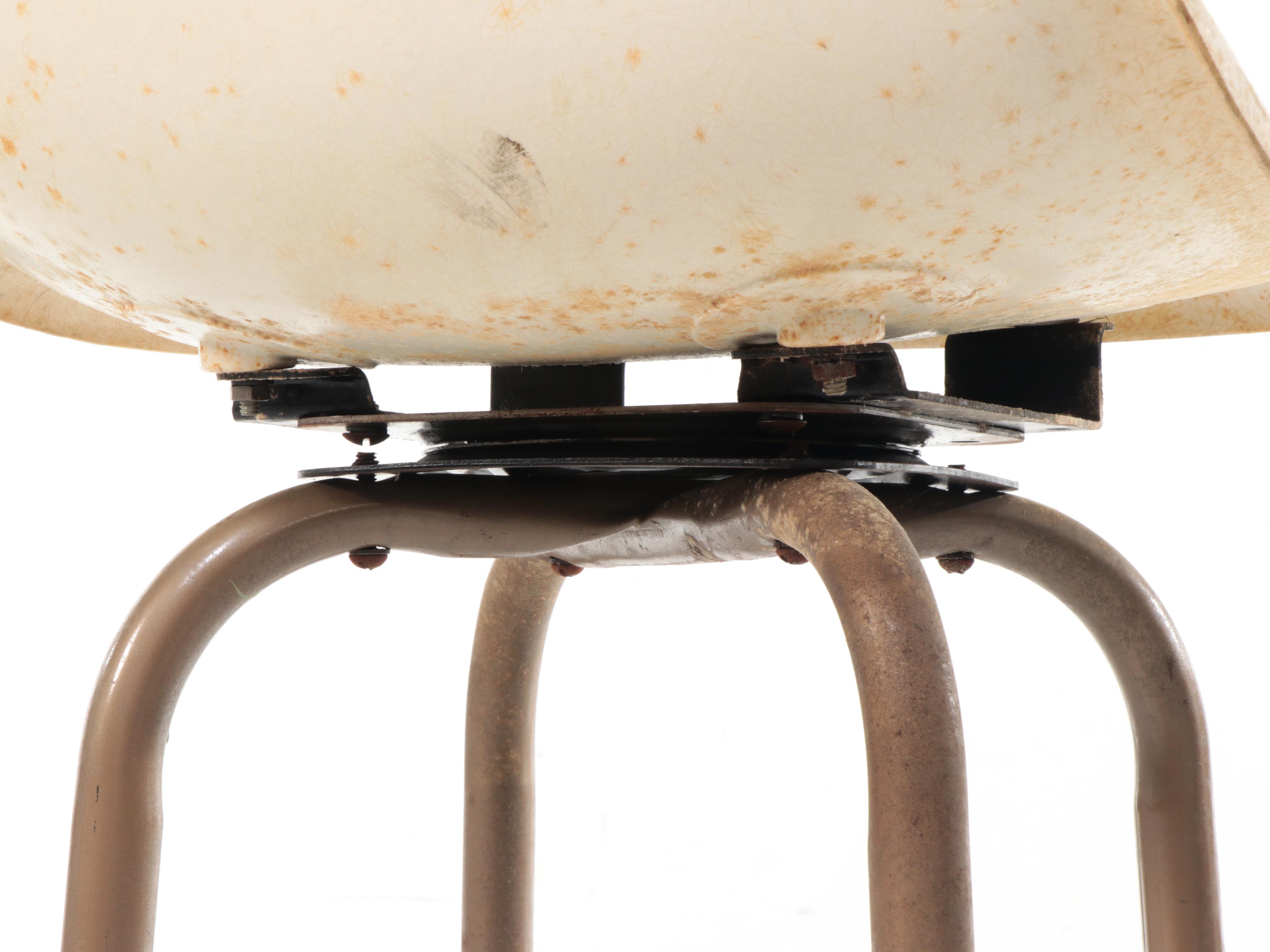 Pair of Mid Century Modern Steel and Fiberglass Shell Swivel Counter Stools