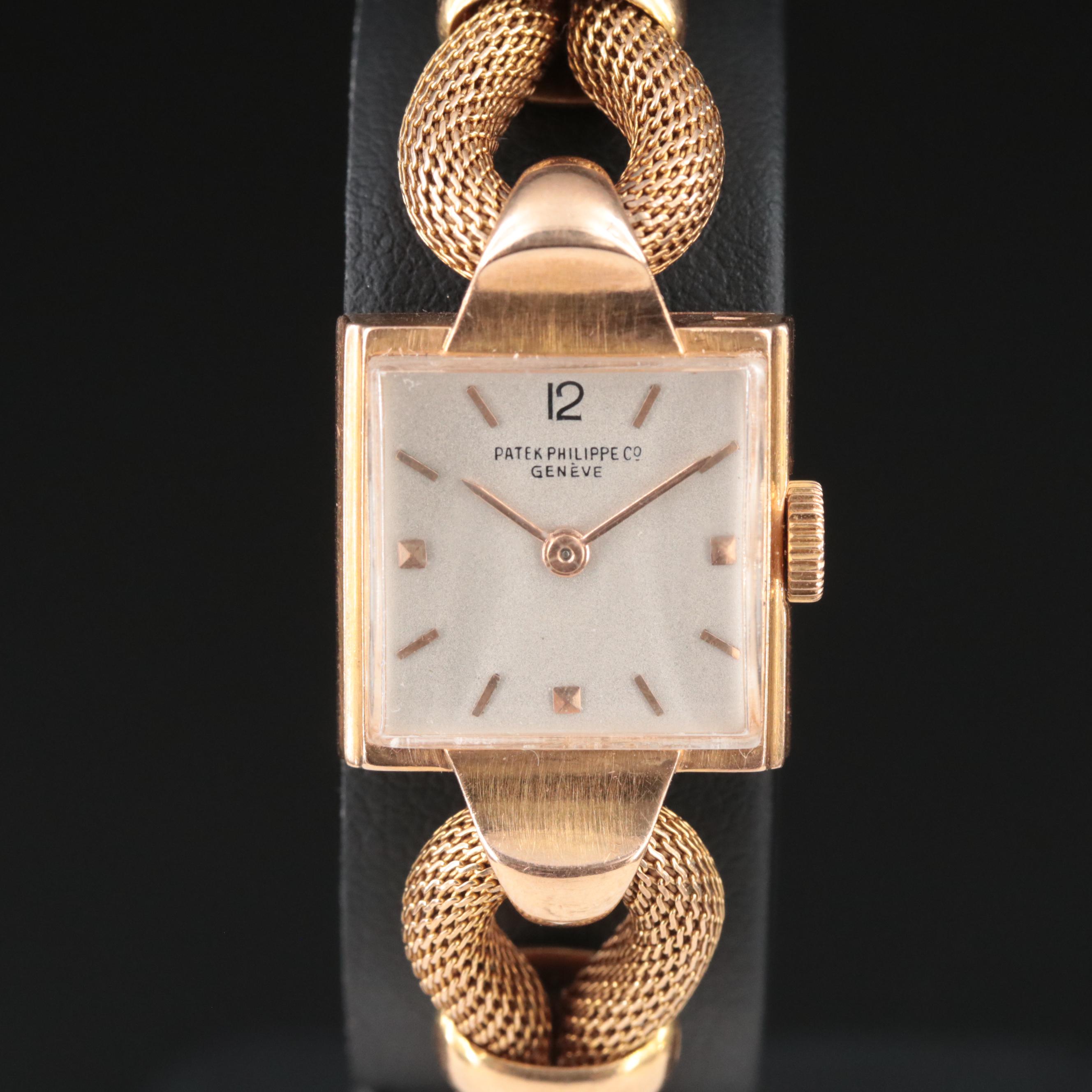 Vintage 18K Patek Philippe Heavy Center Lugs, Double Rope Bracelet Watch