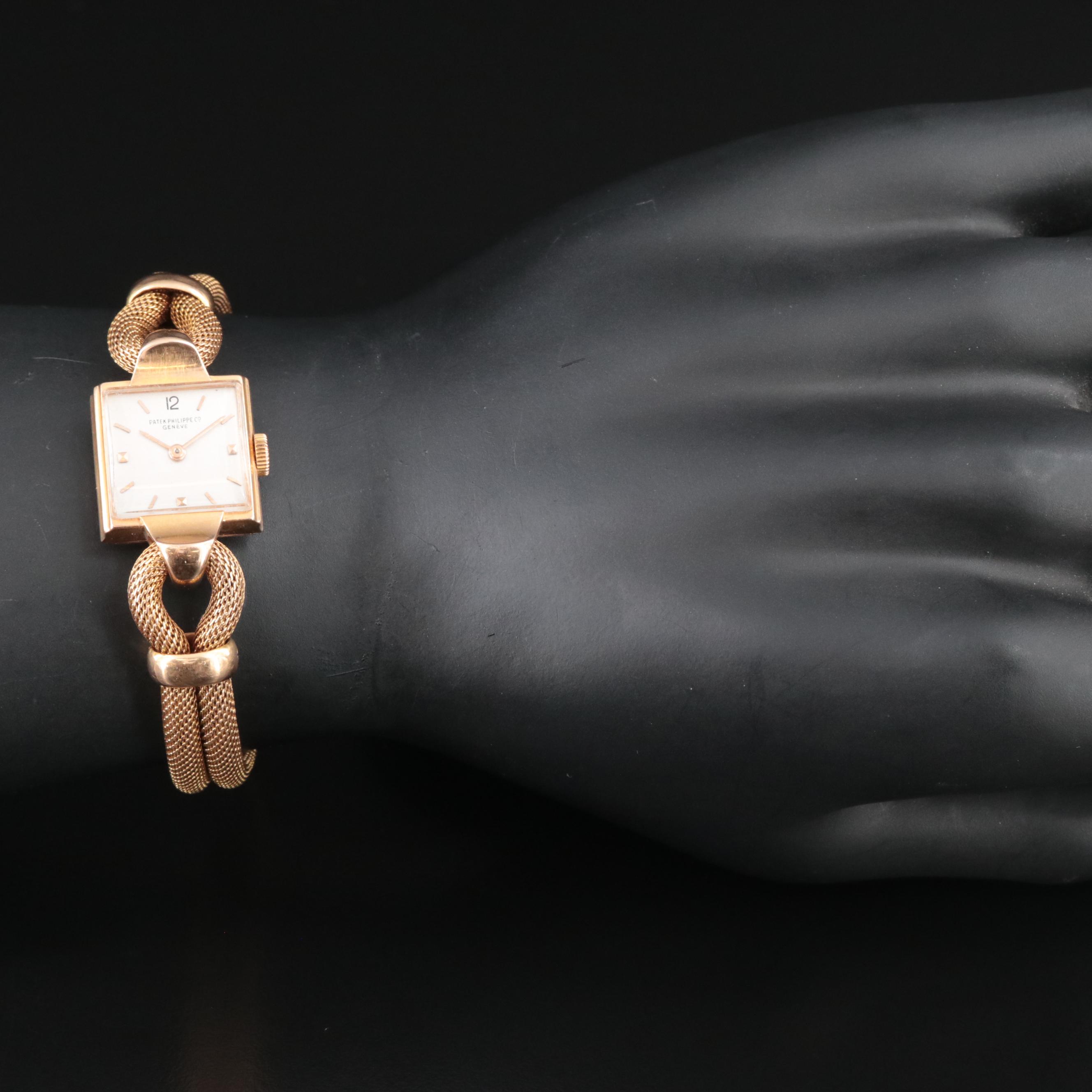 Vintage 18K Patek Philippe Heavy Center Lugs, Double Rope Bracelet Watch