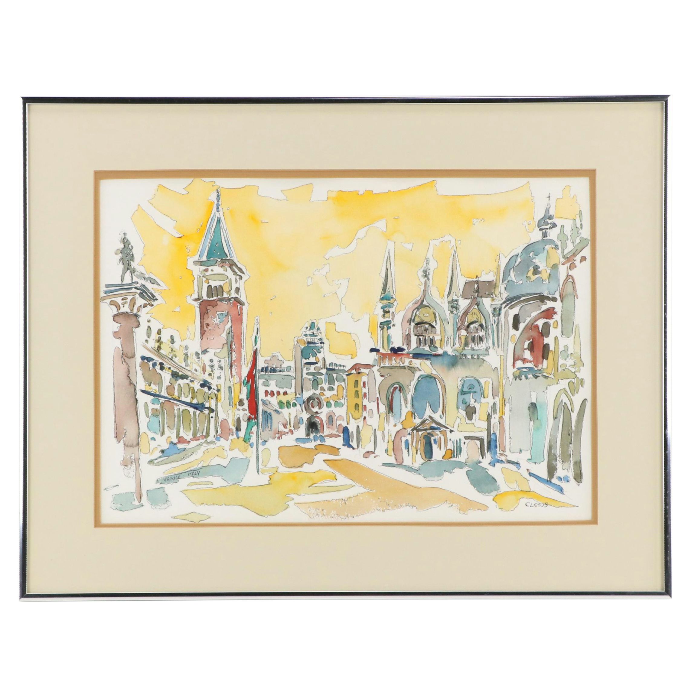 Brother Cletus Ink and Watercolor Painting "Venice, Italy"