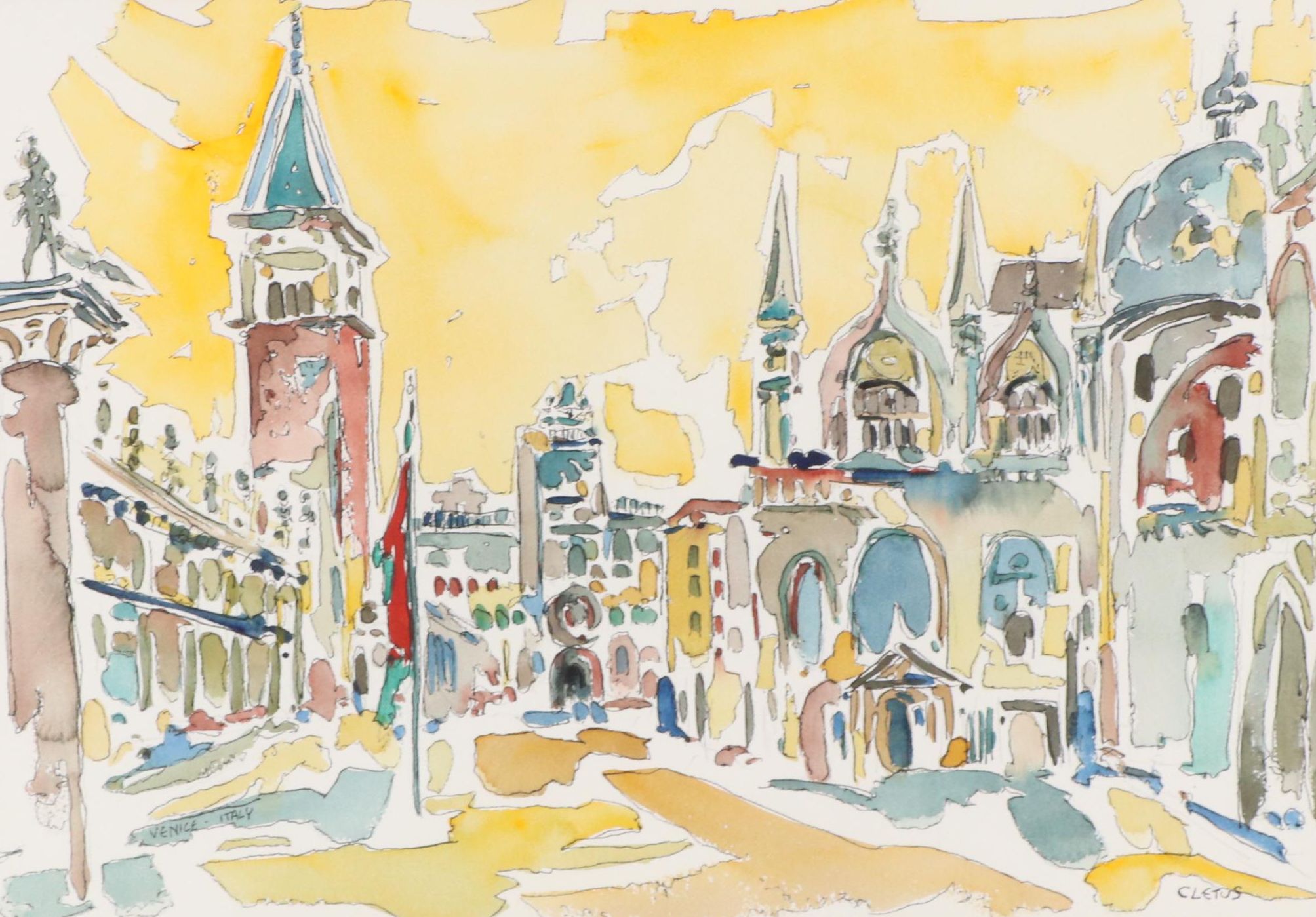 Brother Cletus Ink and Watercolor Painting "Venice, Italy"