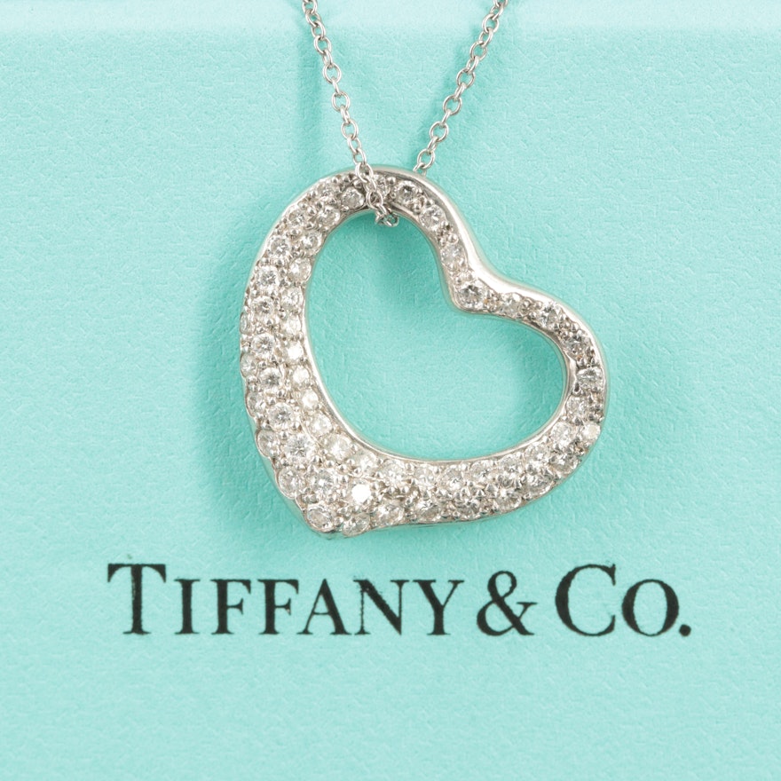 Elsa Peretti for Tiffany & Co. Platinum 0.86 CTW Diamond Open Heart Necklace