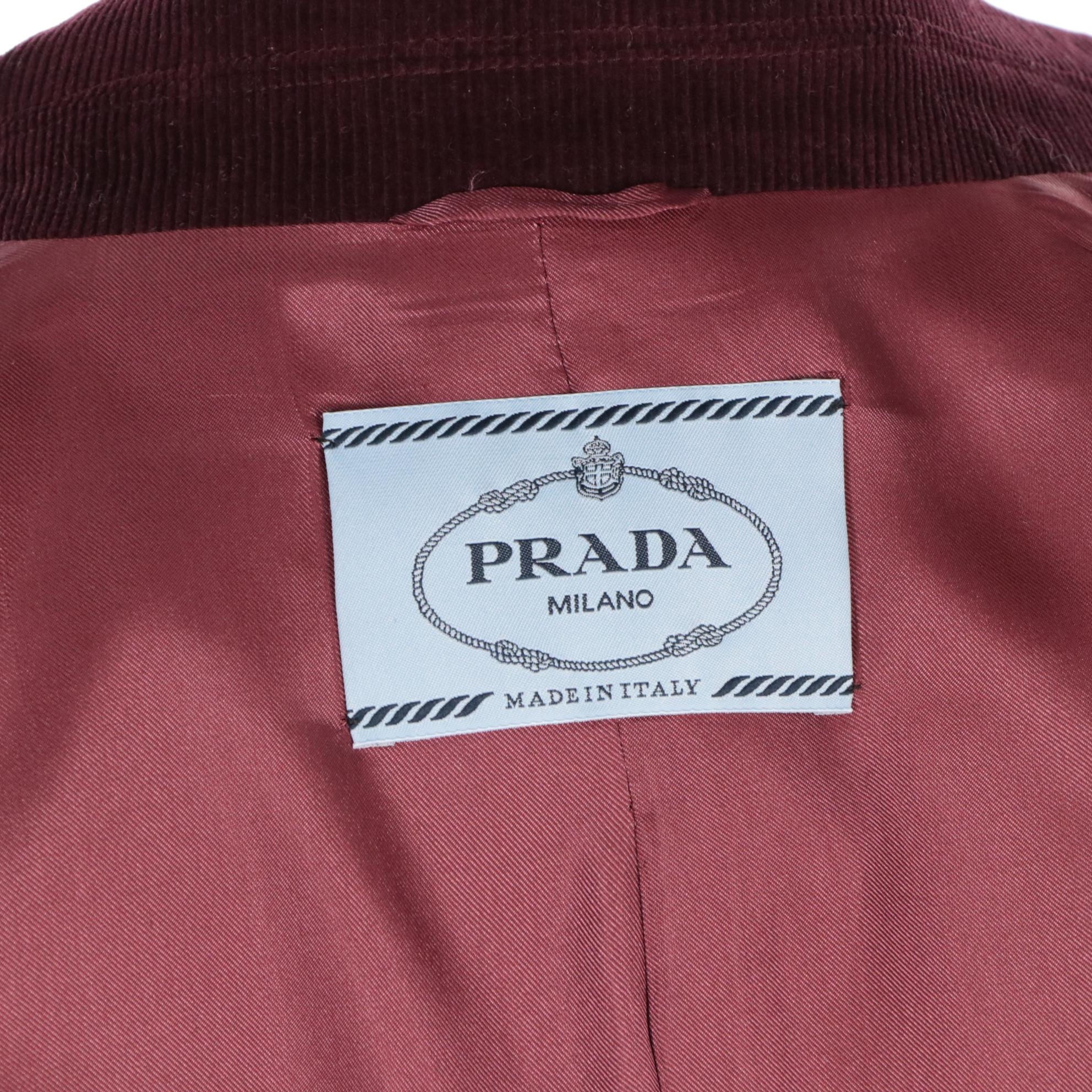 Prada Wool Two-Button Pantsuit with Suede Elbow Patches and Corduroy Trim