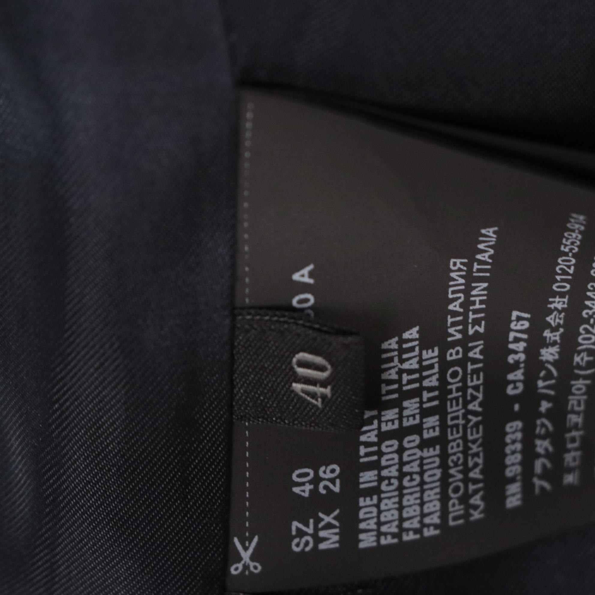 Prada Blue Wool Two-Button Pantsuit with Suede Elbow Patches and Corduroy Trim