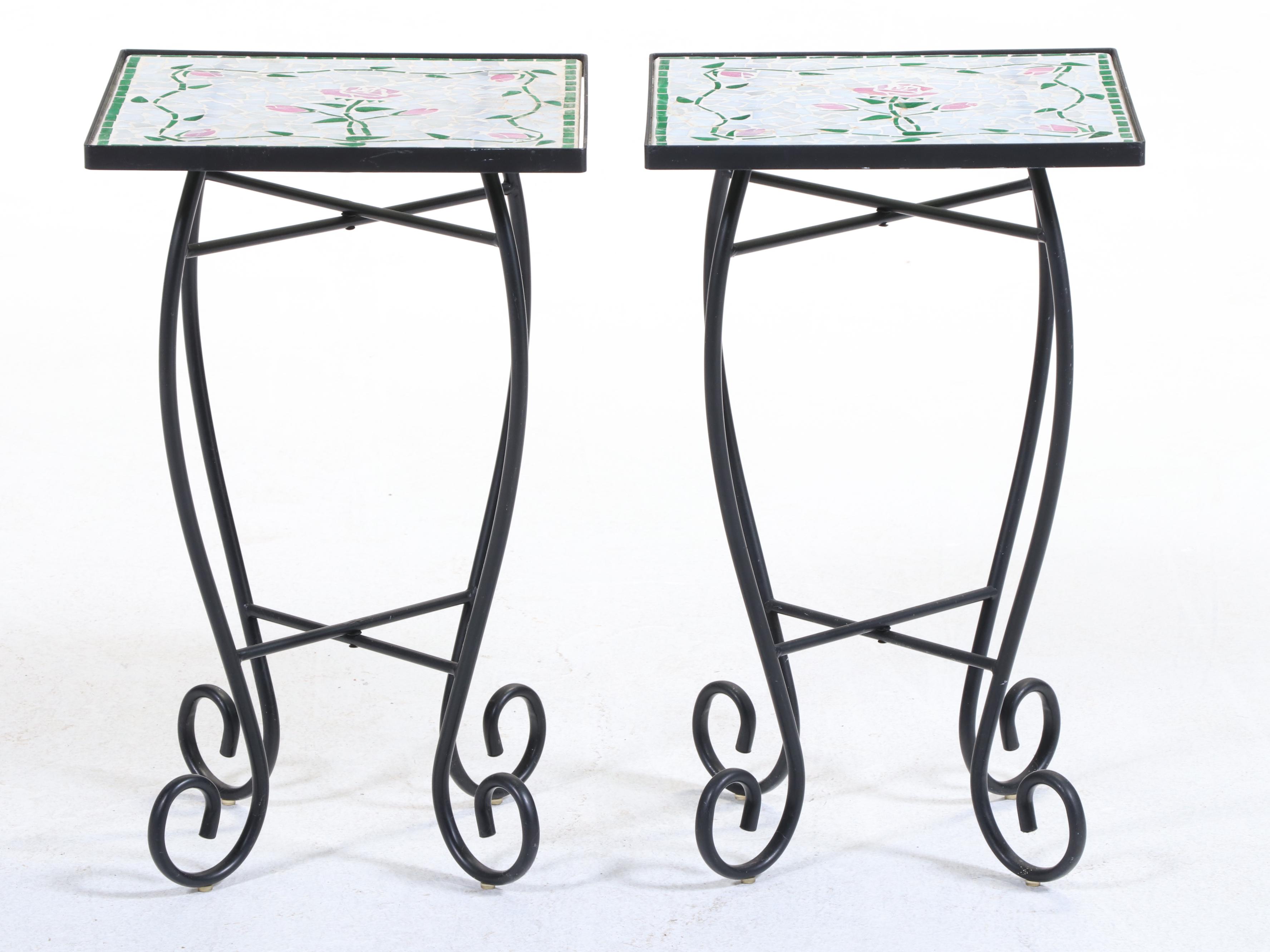 Pair of Kohl's Black PowderCoated Metal and Glass Mosaic Side Tables
