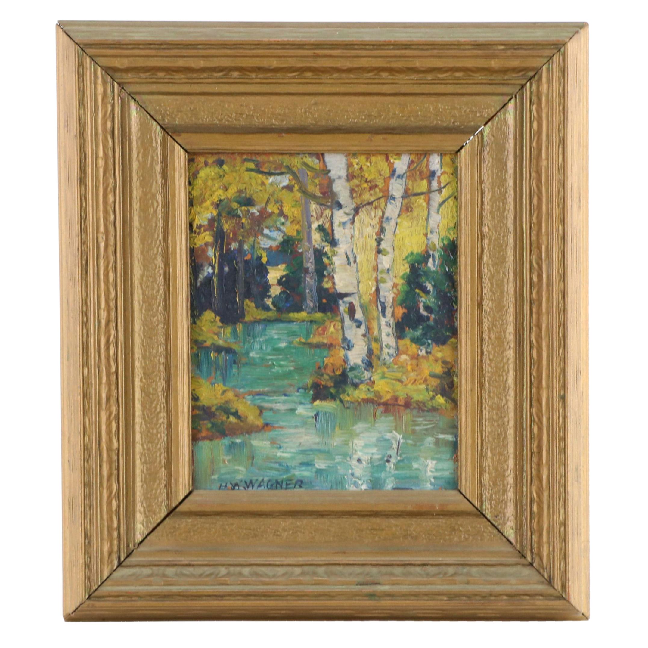 Herbert William Wagner Oil Painting of Birch Forest Landscape