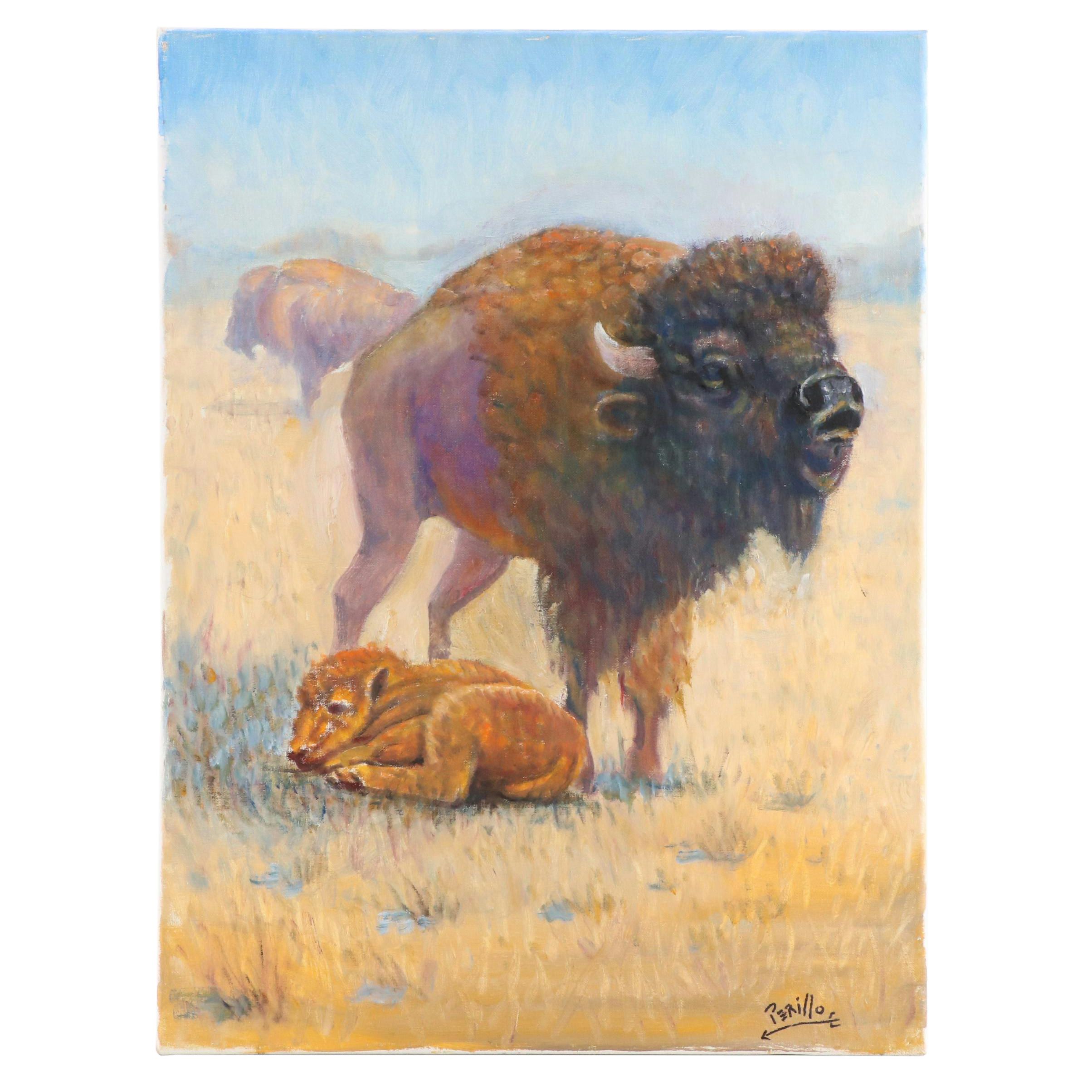 Gregory Perillo Western Genre Oil Painting of Bison