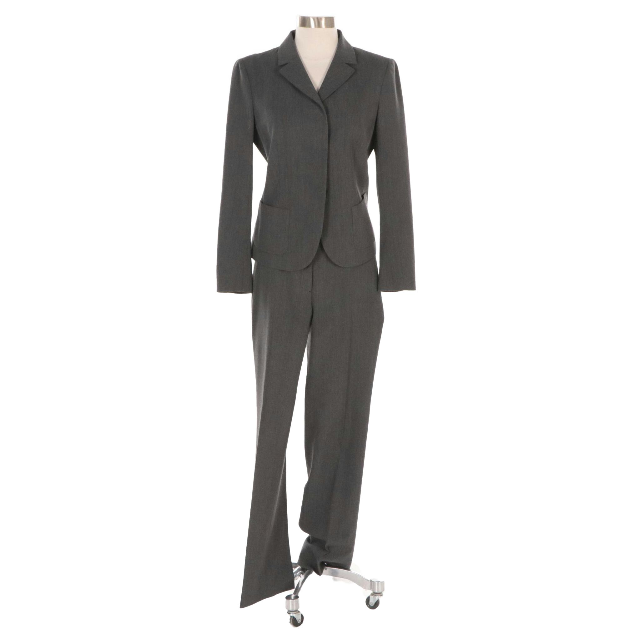 Prada Grey Wool Blend Snap-Front Pantsuit
