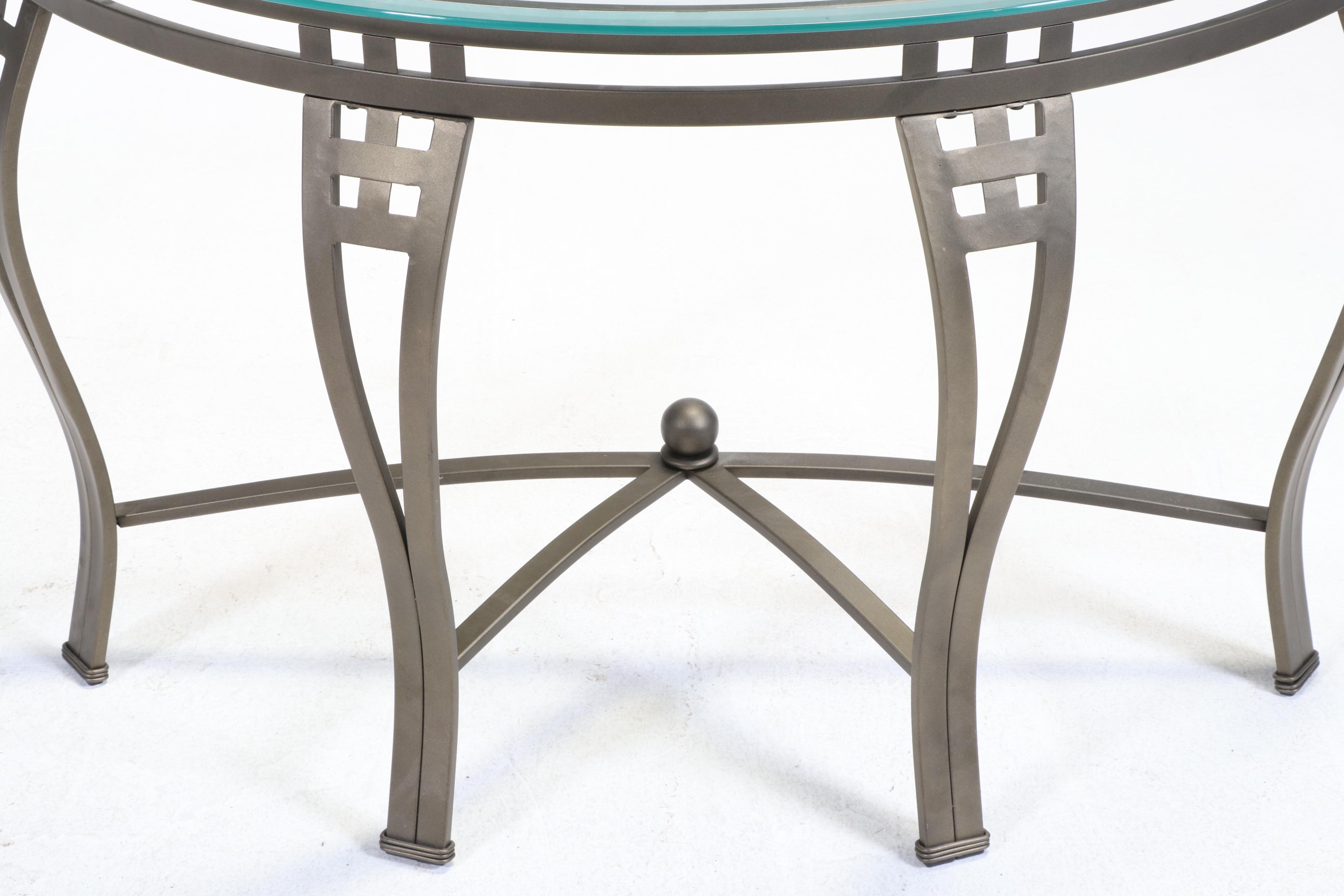 Bronze-Patinated Metal and Glass Top Demilune Console Table