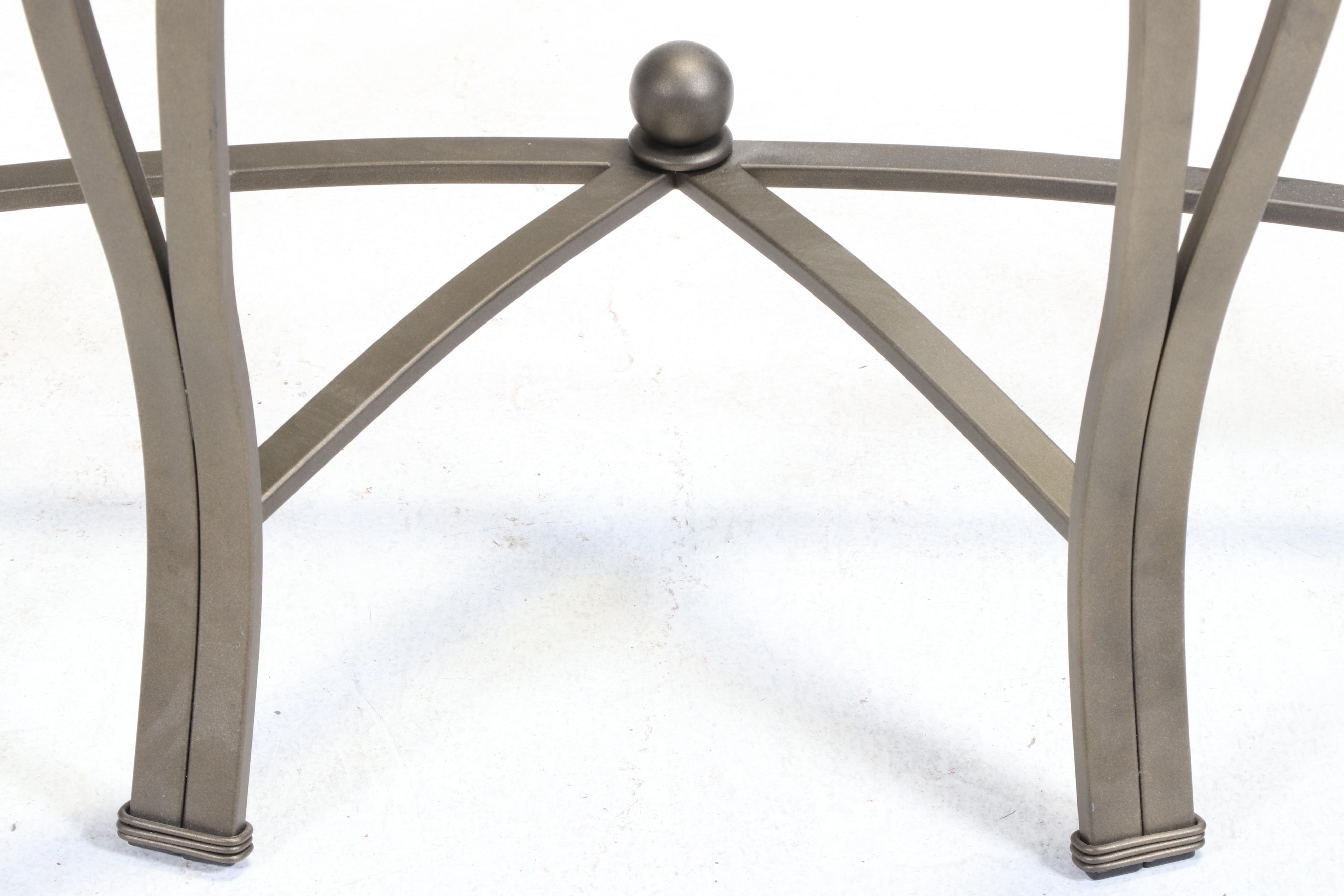 Bronze-Patinated Metal and Glass Top Demilune Console Table