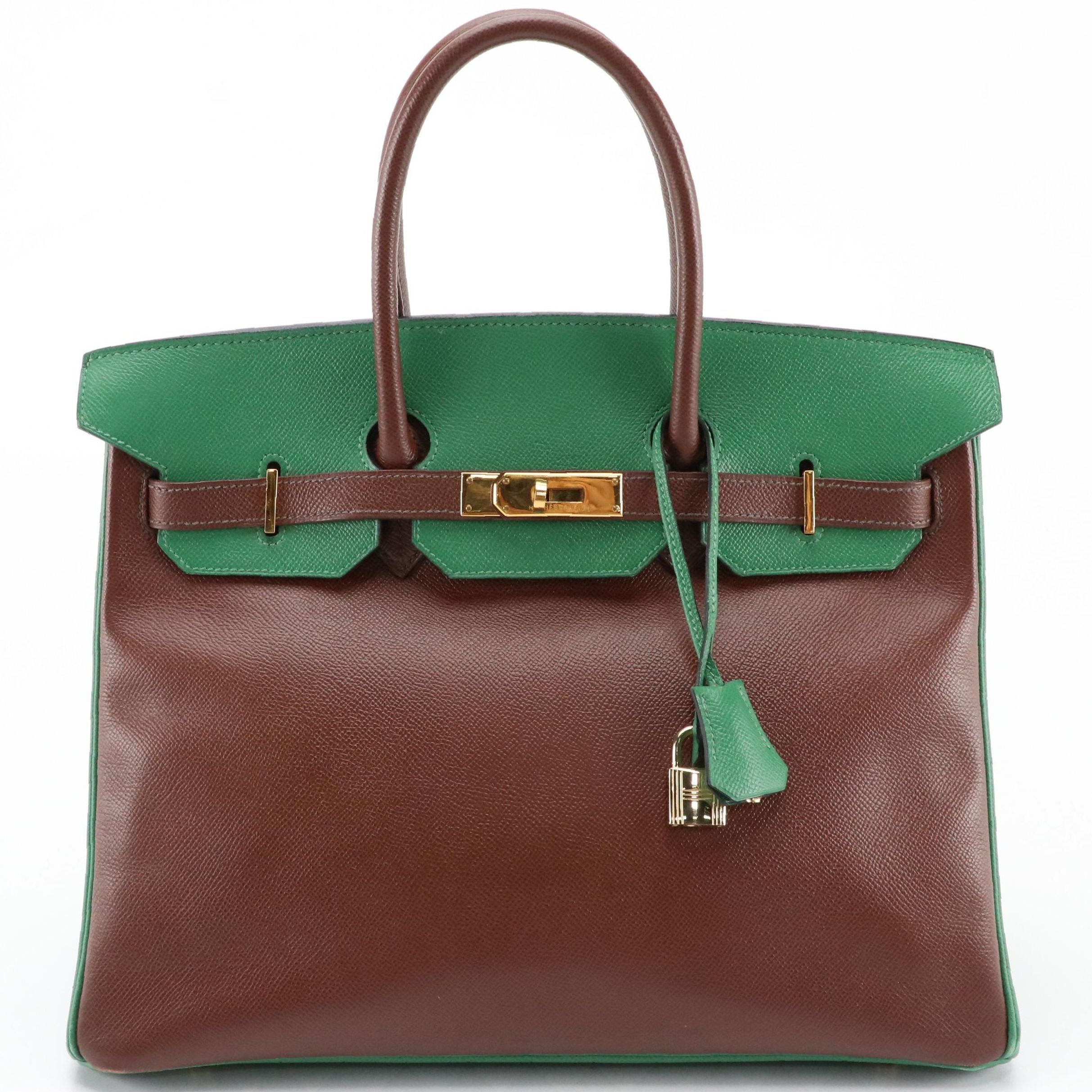 Hermès Birkin 35 Satchel in Marron Fonce/Vert Clair Courchevel