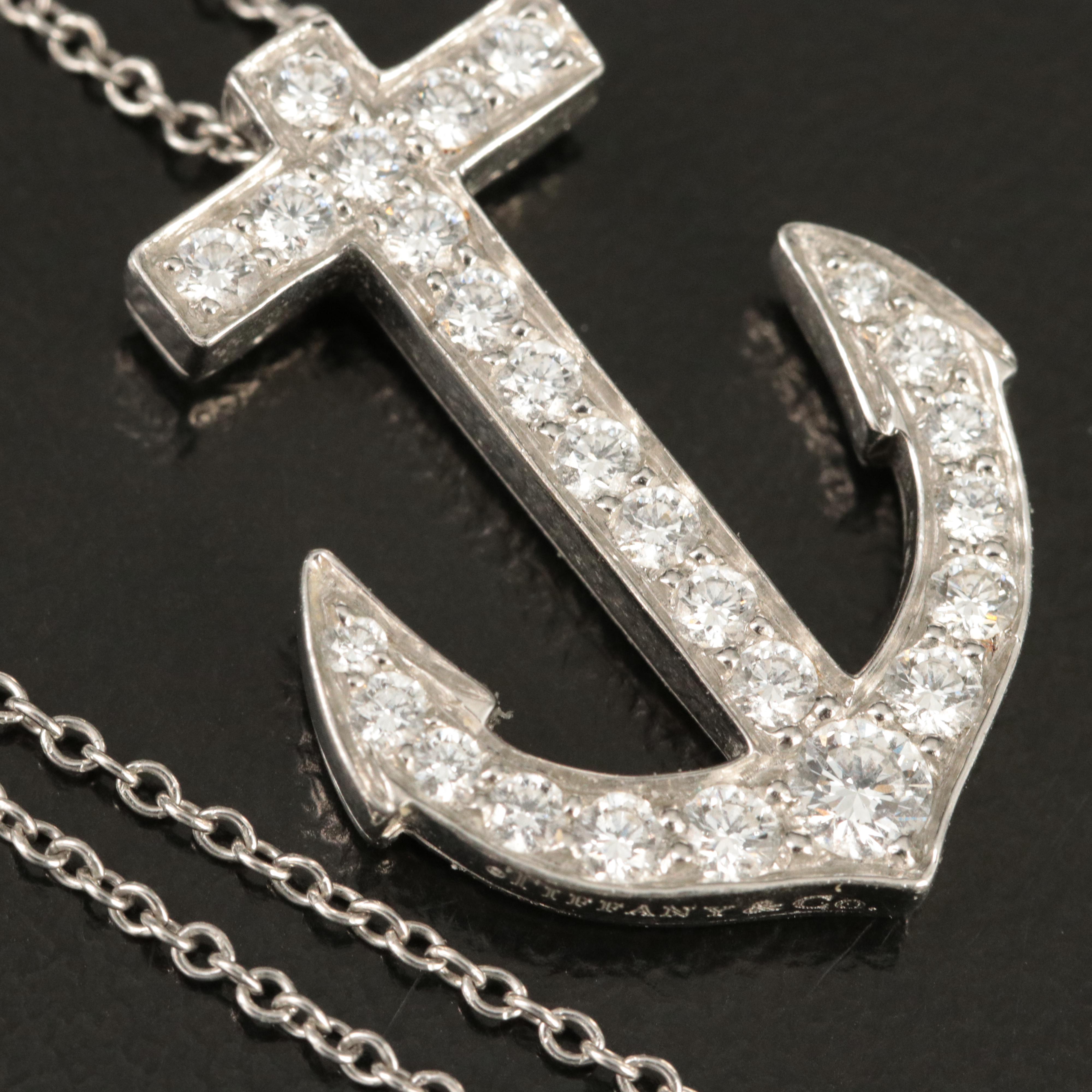 Tiffany & Co. Platinum 0.64 CTW Diamond Anchor Necklace