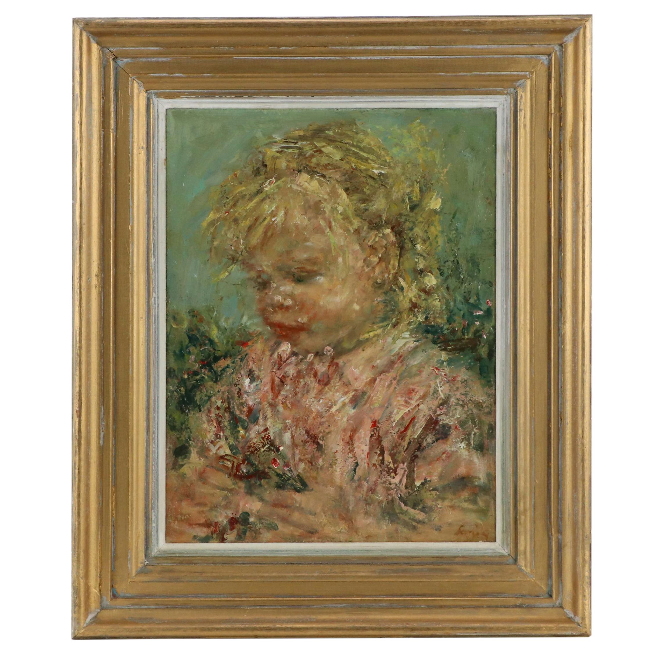 Impressionist Oil Portrait Painting of a Child