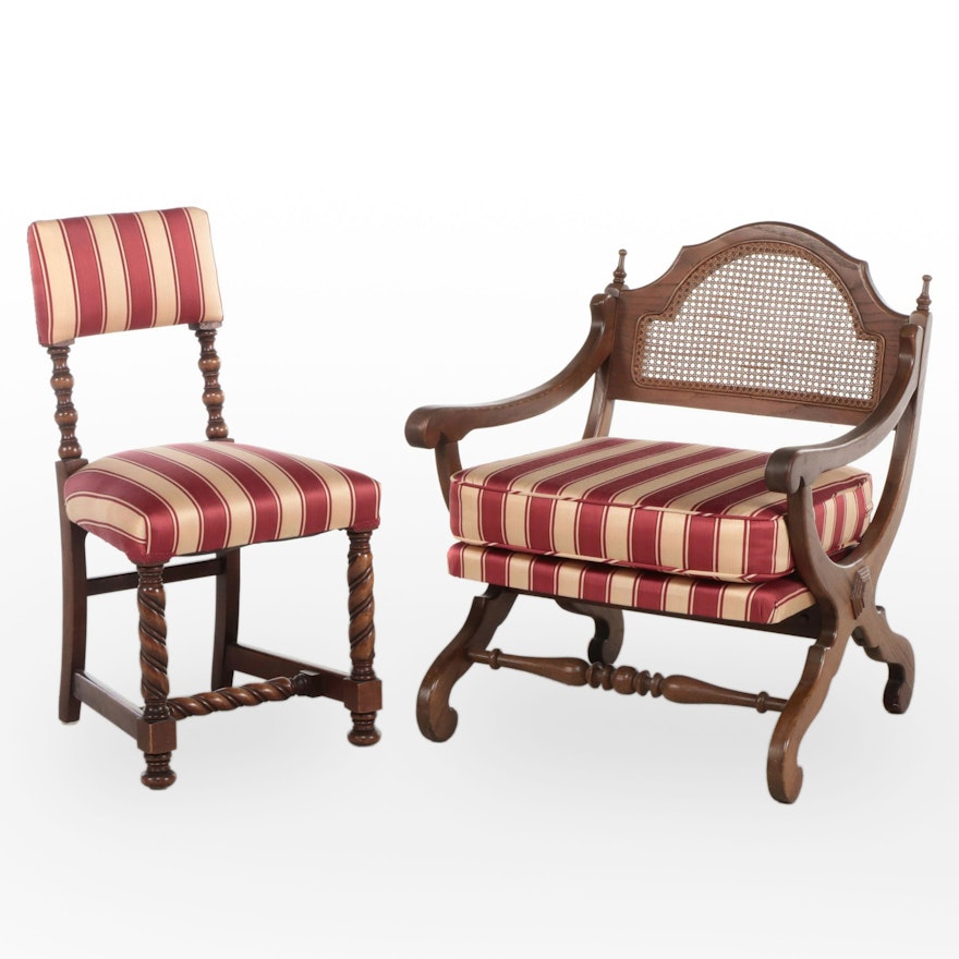 Two Baroque Style Hardwood and Custom-Upholstered Accent Chairs