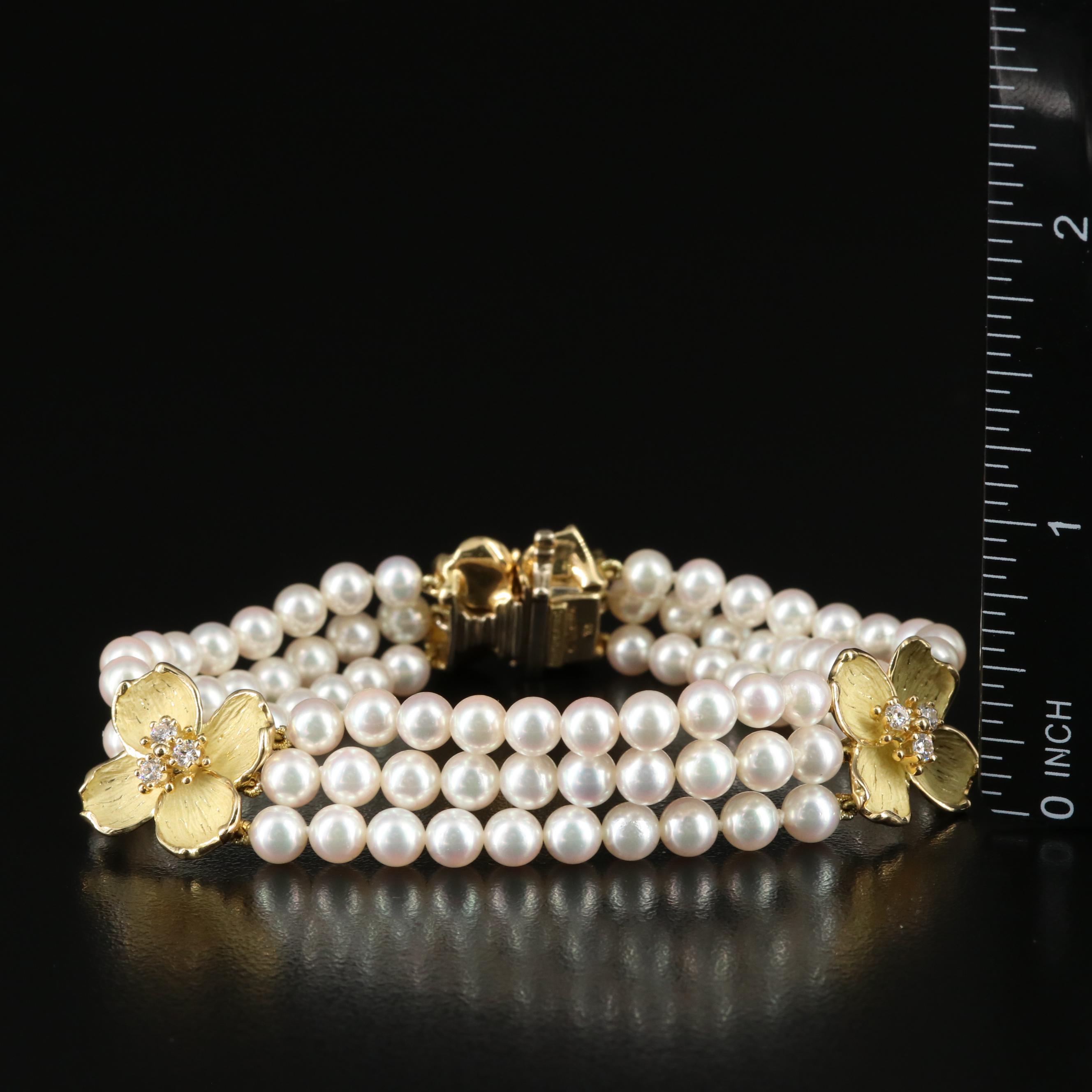 Tiffany & Co. "Tiffany Classics" 18K Diamond and Pearl Dogwood Bracelet