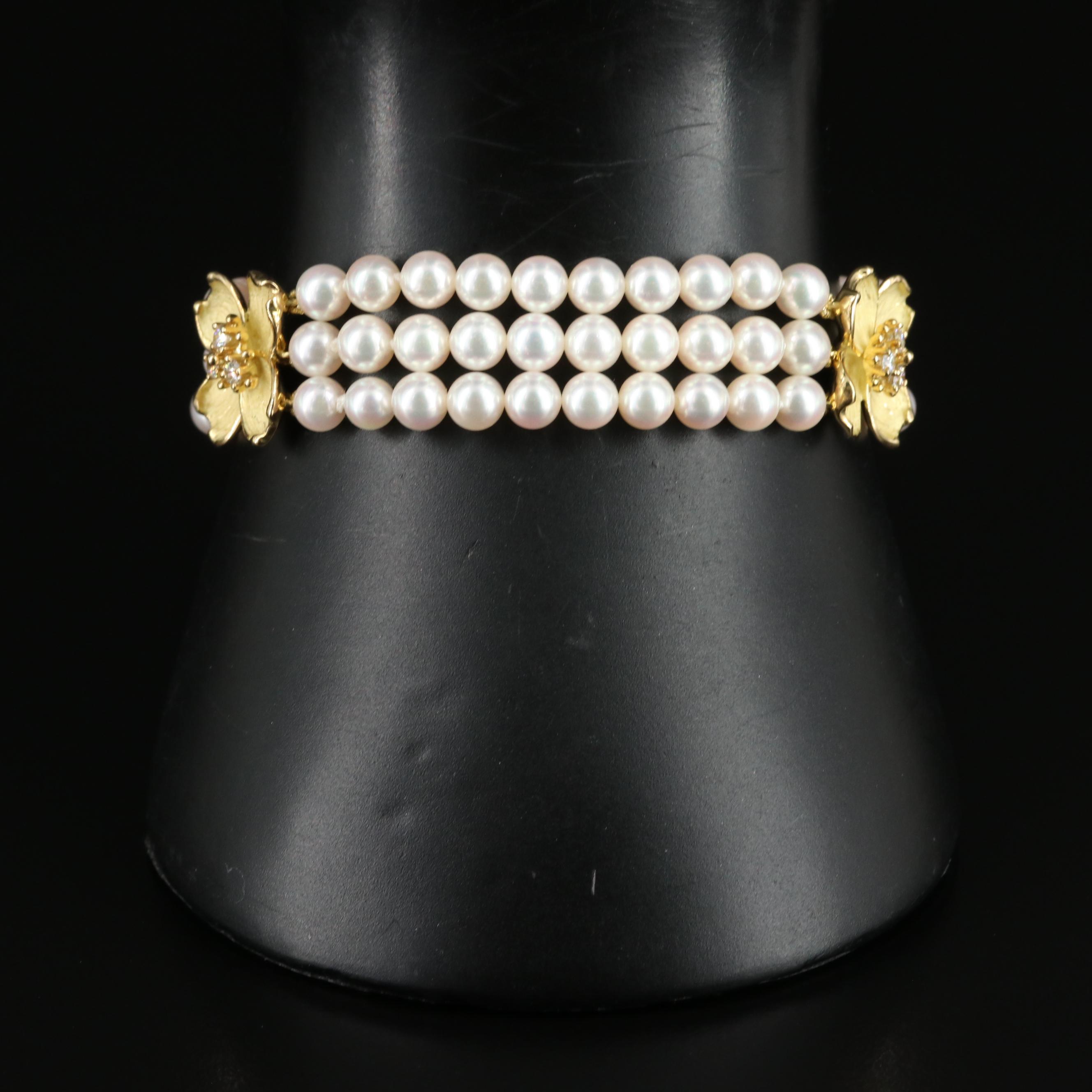 Tiffany & Co. "Tiffany Classics" 18K Diamond and Pearl Dogwood Bracelet