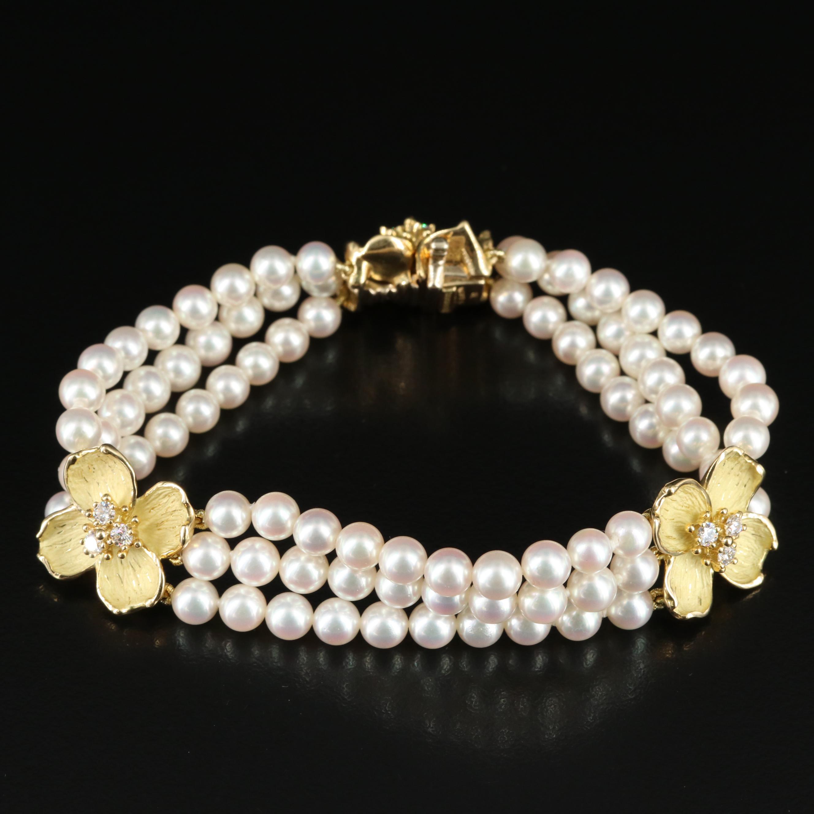 Tiffany & Co. "Tiffany Classics" 18K Diamond and Pearl Dogwood Bracelet