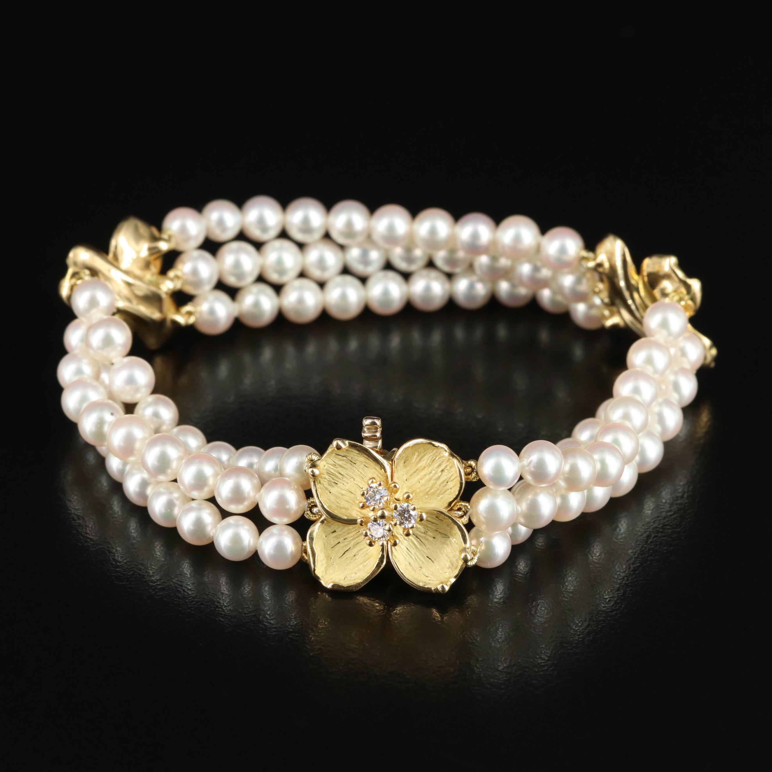 Tiffany & Co. "Tiffany Classics" 18K Diamond and Pearl Dogwood Bracelet